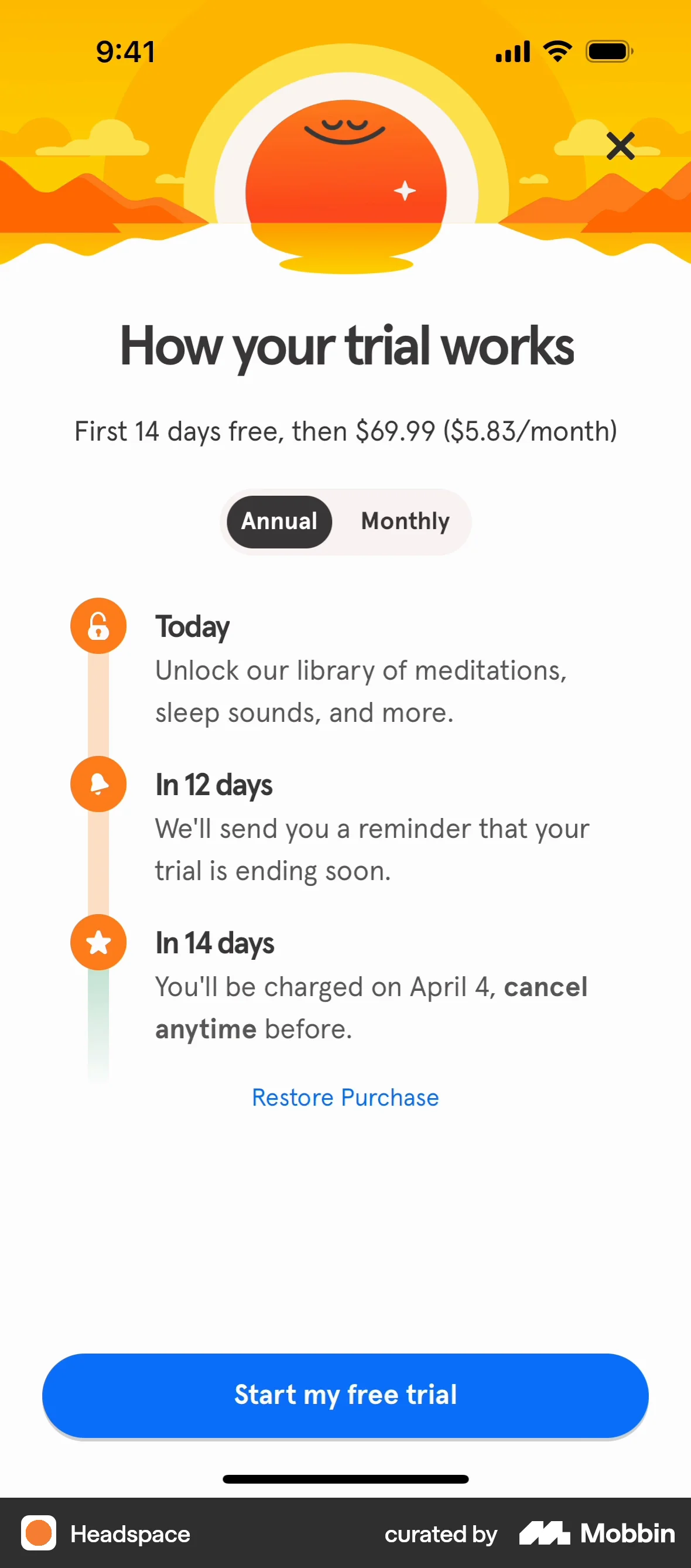 Headspace Onboarding screen