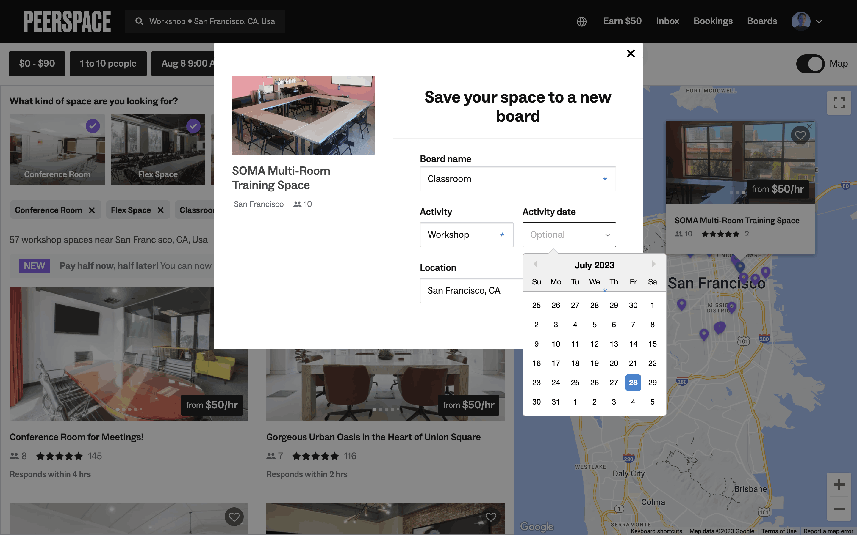 Peerspace Web Screen | Mobbin