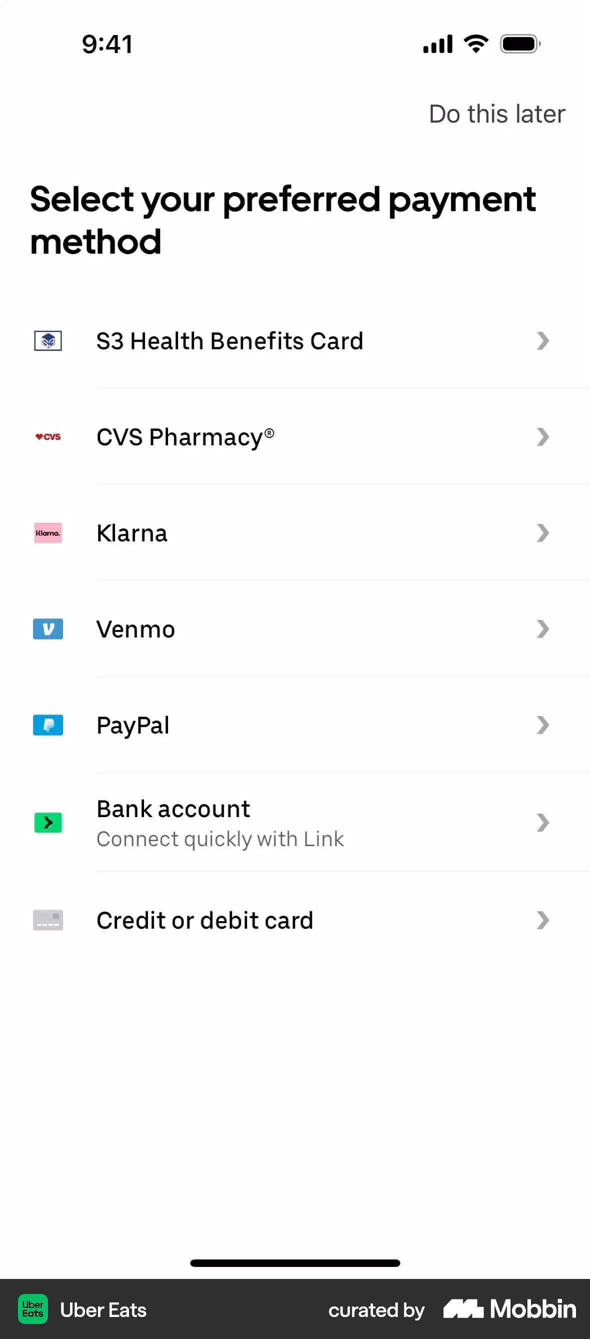 Uber Eats Onboarding screen