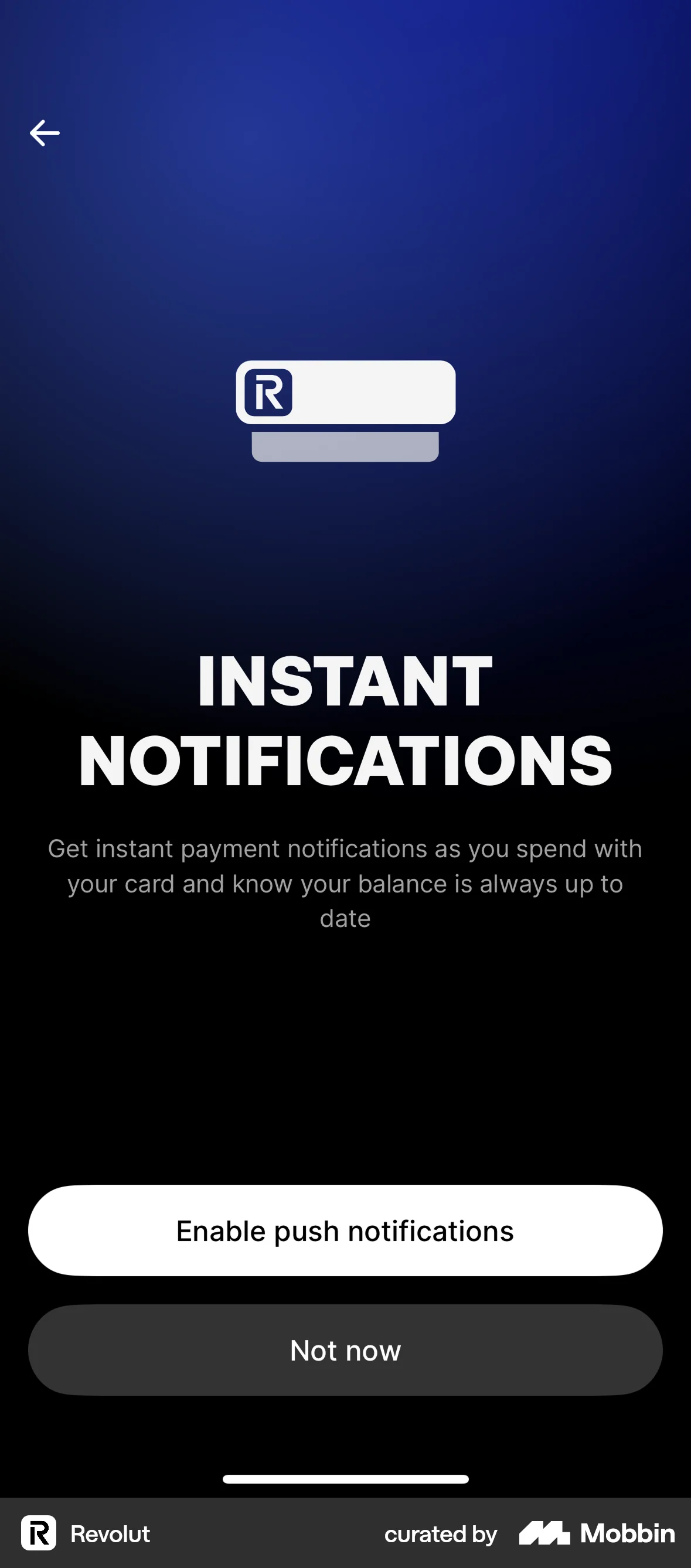 Revolut Onboarding screen