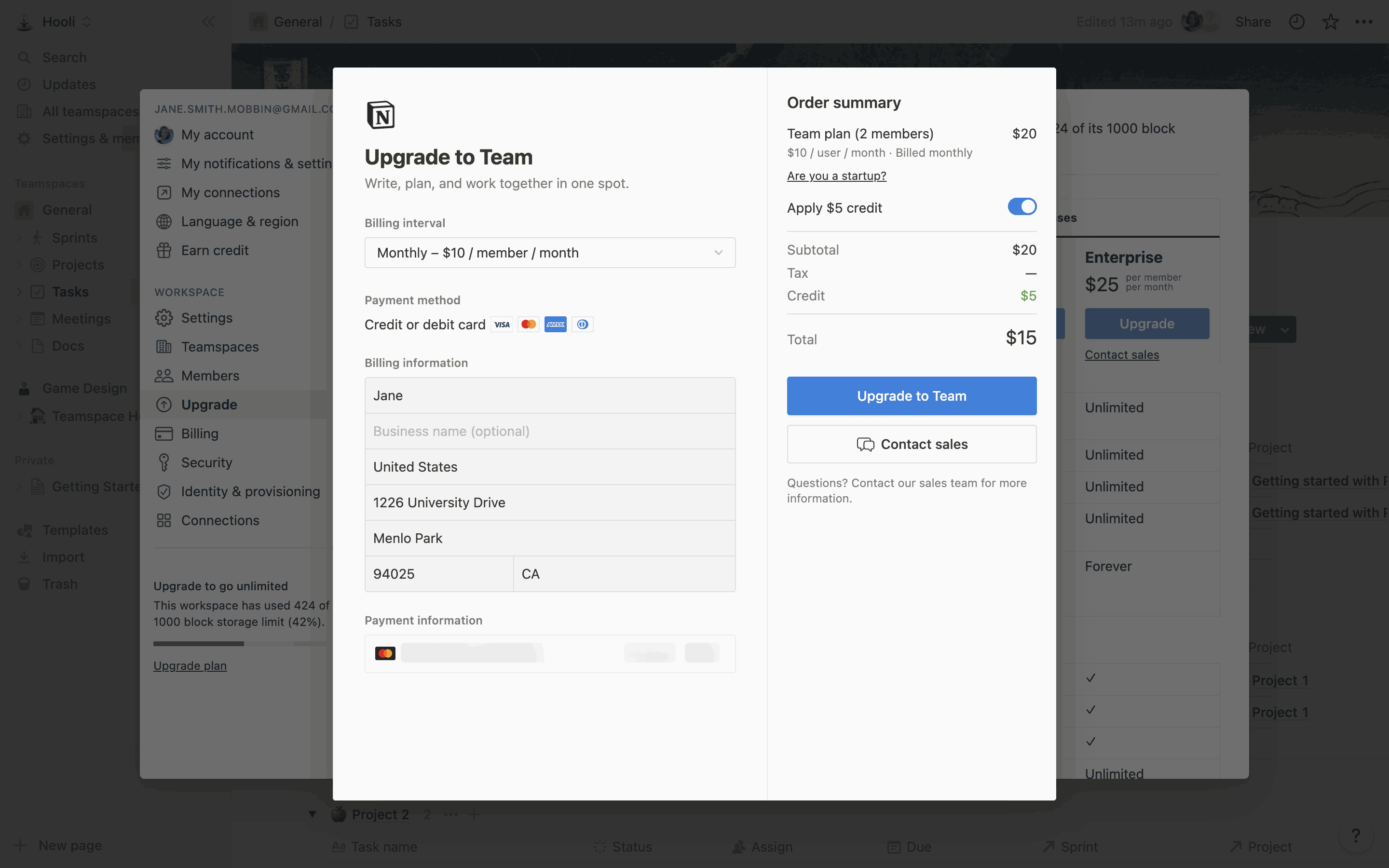 Notion Web Upgrading plan Flow | Mobbin