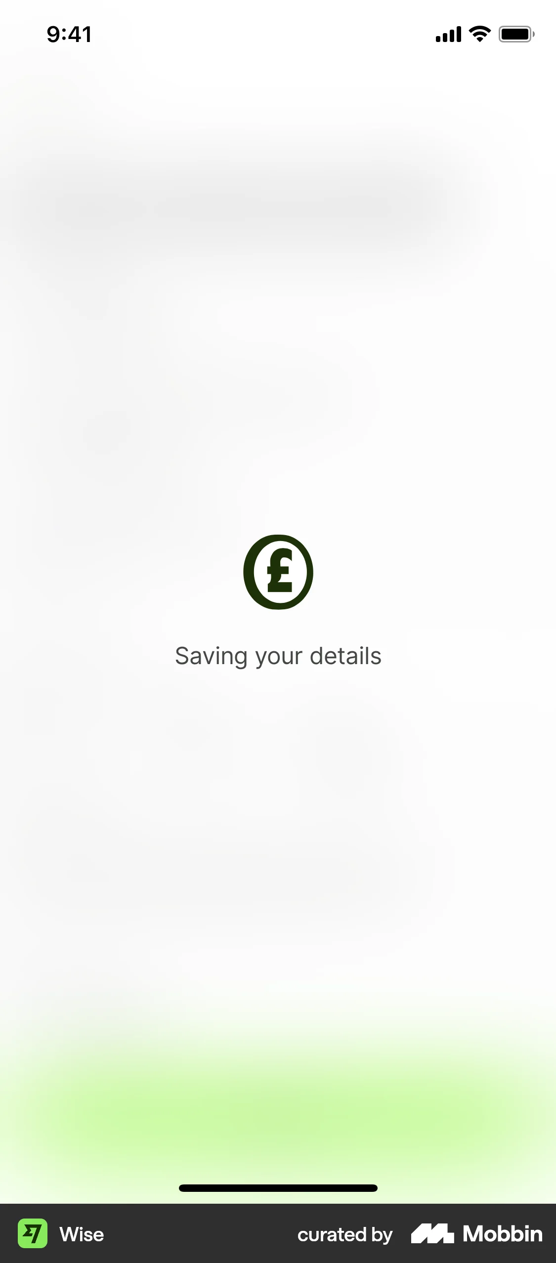 Wise Onboarding screen