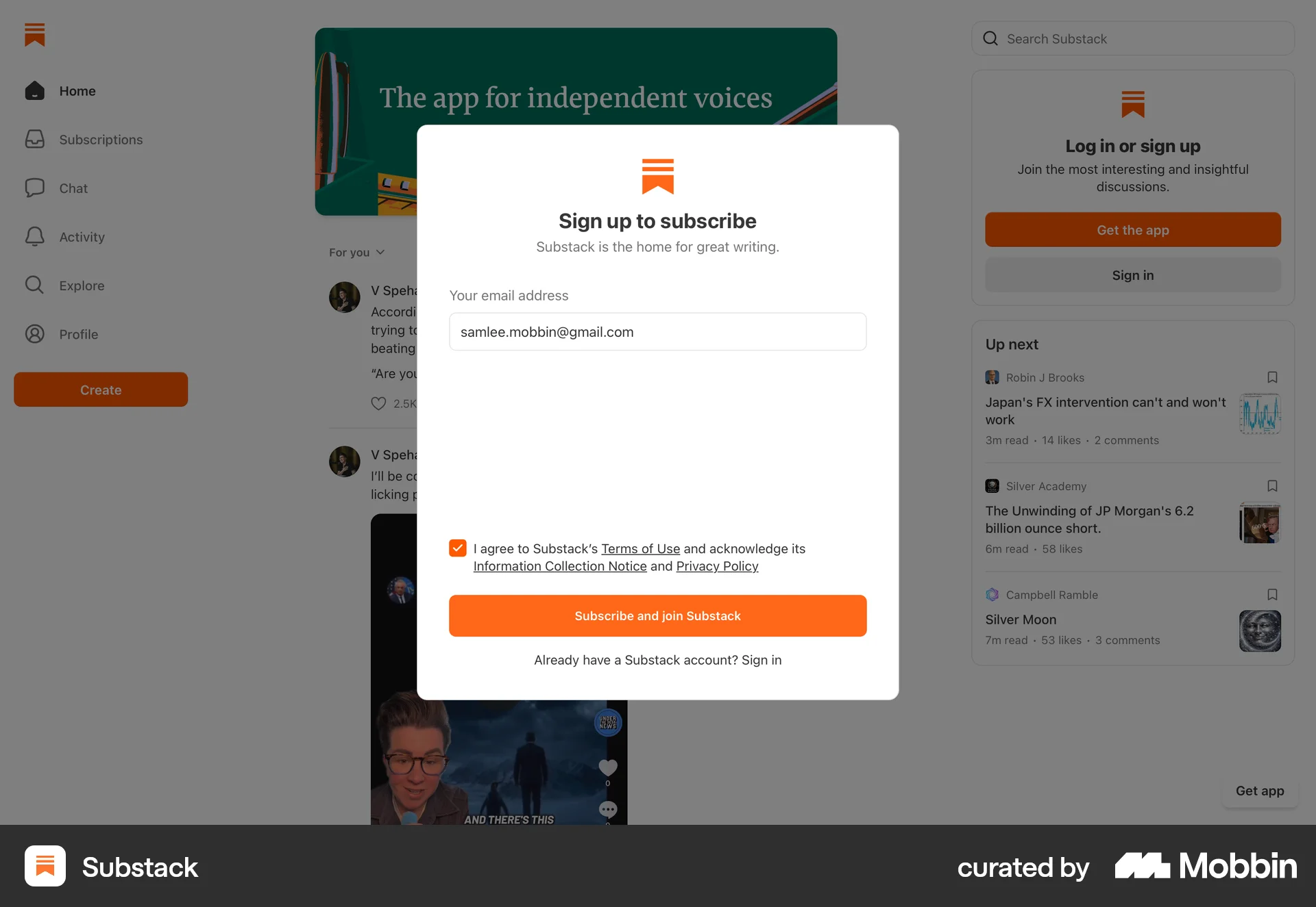 Substack Onboarding screen