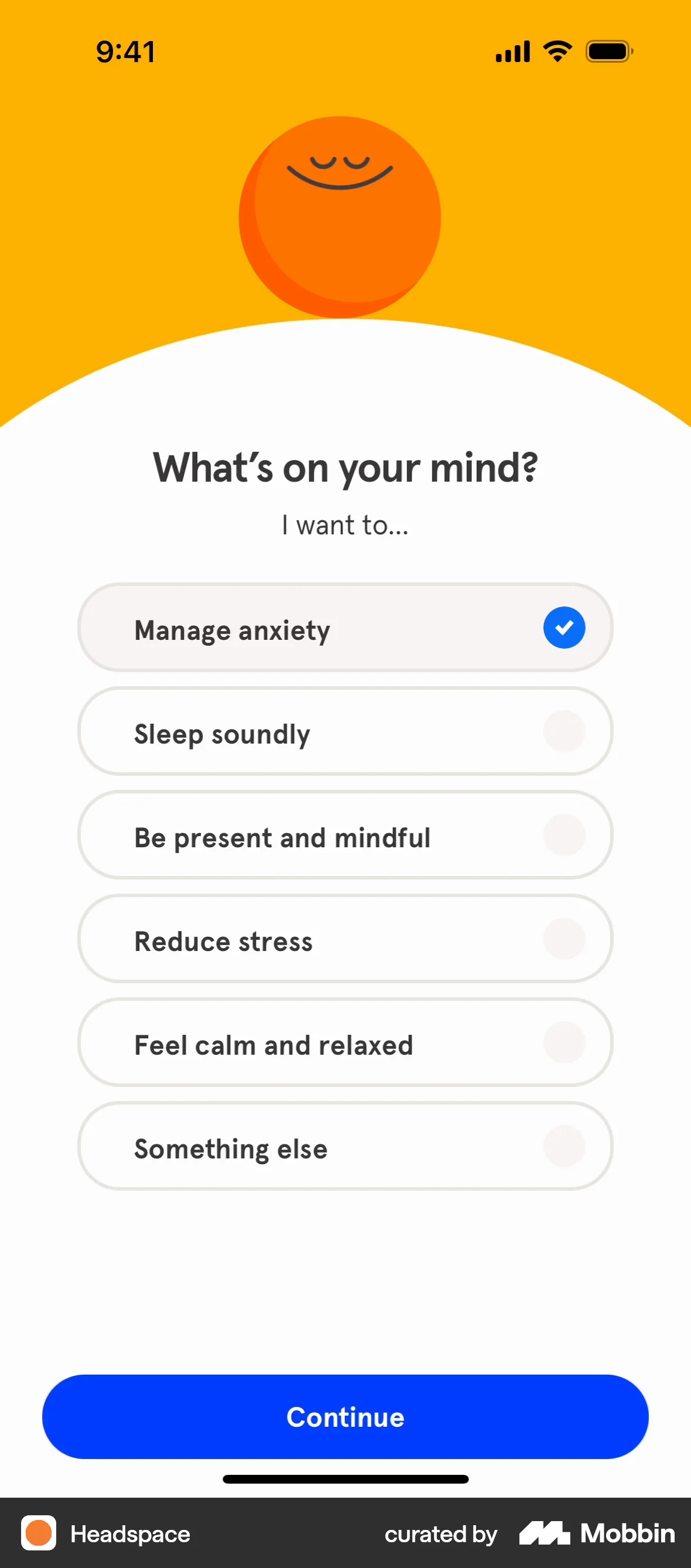 Headspace Onboarding screen
