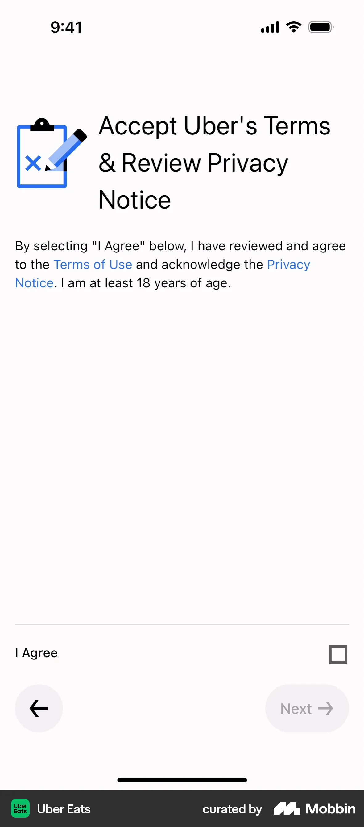 Uber Eats Onboarding screen