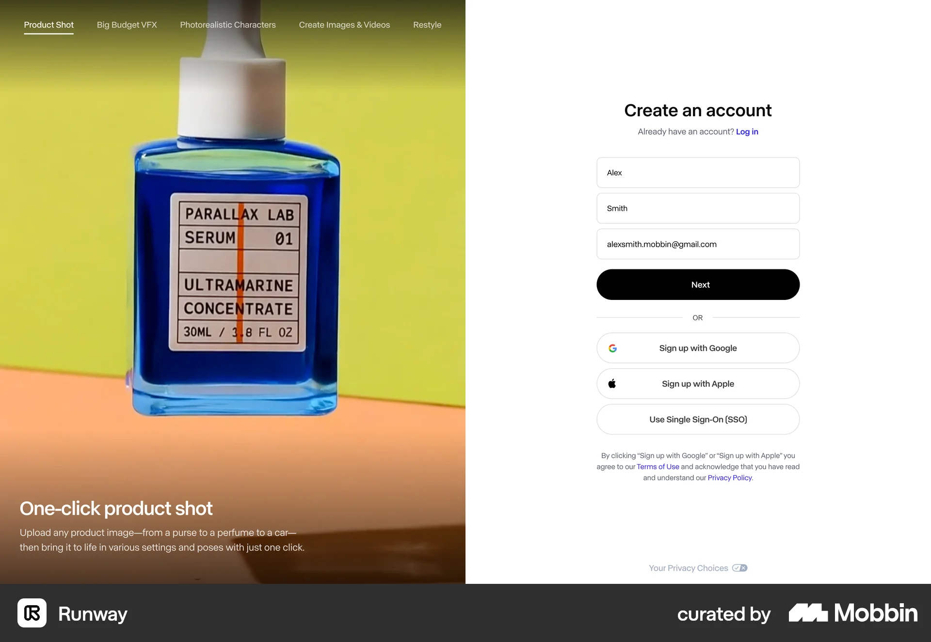 Runway Onboarding screen