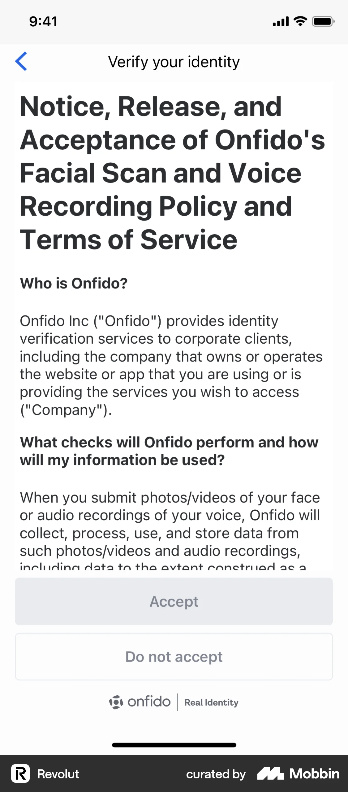 Revolut Onboarding screen