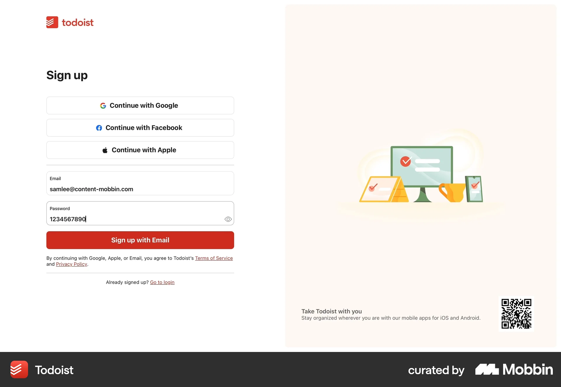 Todoist Onboarding screen