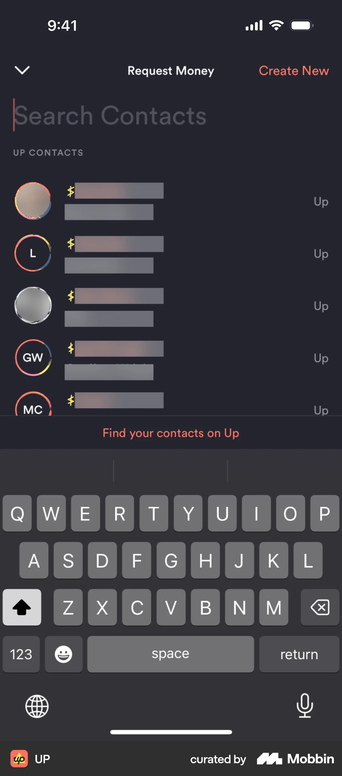 Up Requesting money screen