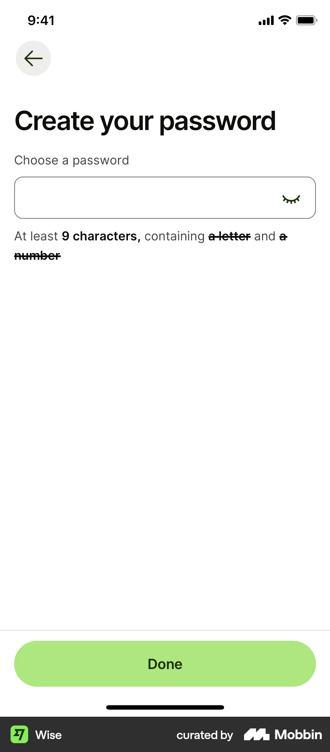 Wise Onboarding screen
