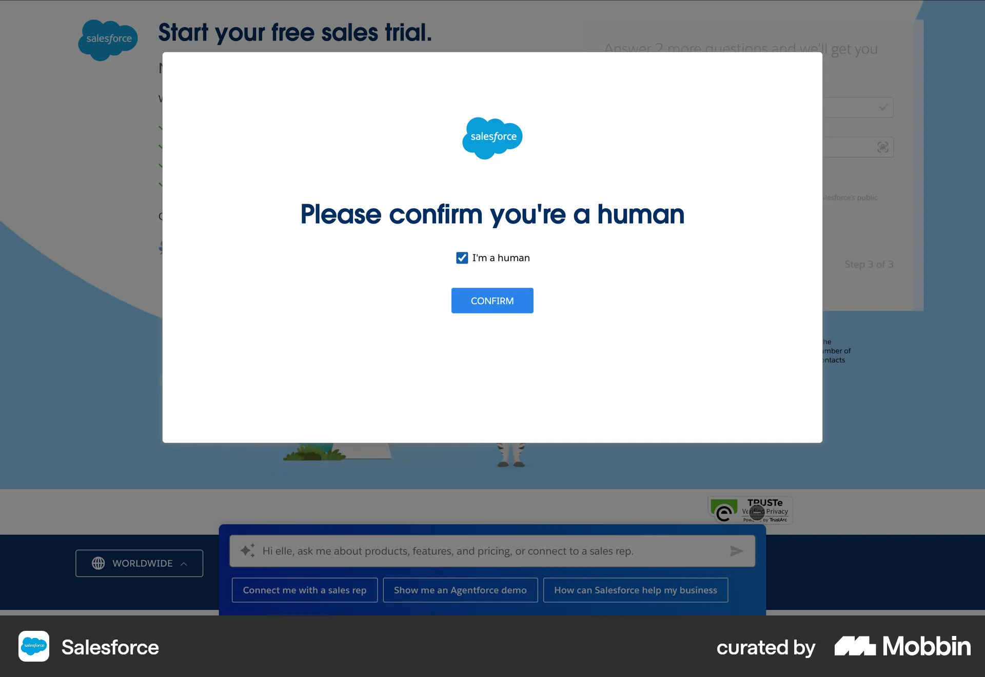 Salesforce Onboarding screen