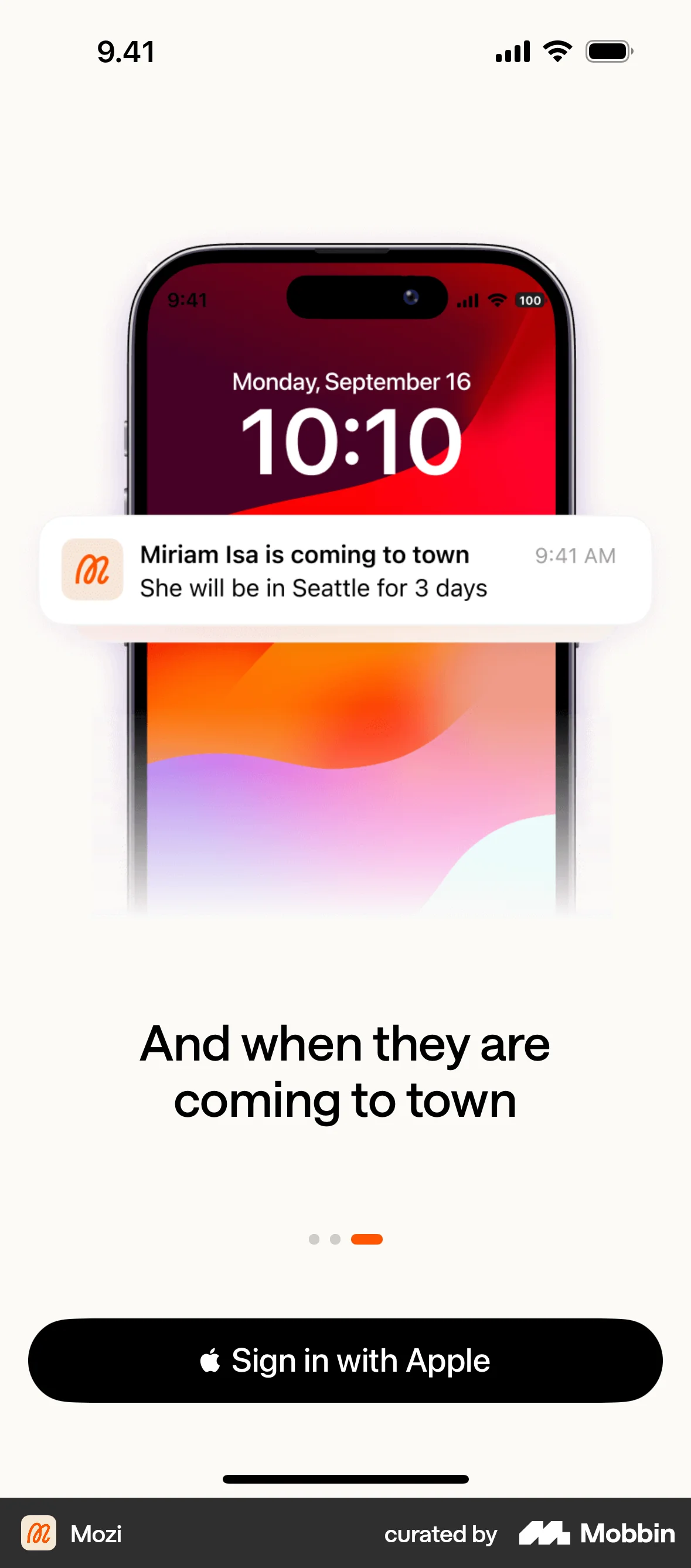 Mozi Onboarding screen