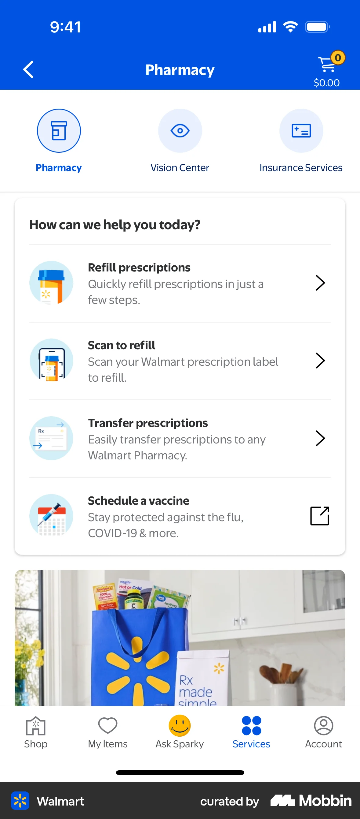 Walmart Requesting prescription transfer screen