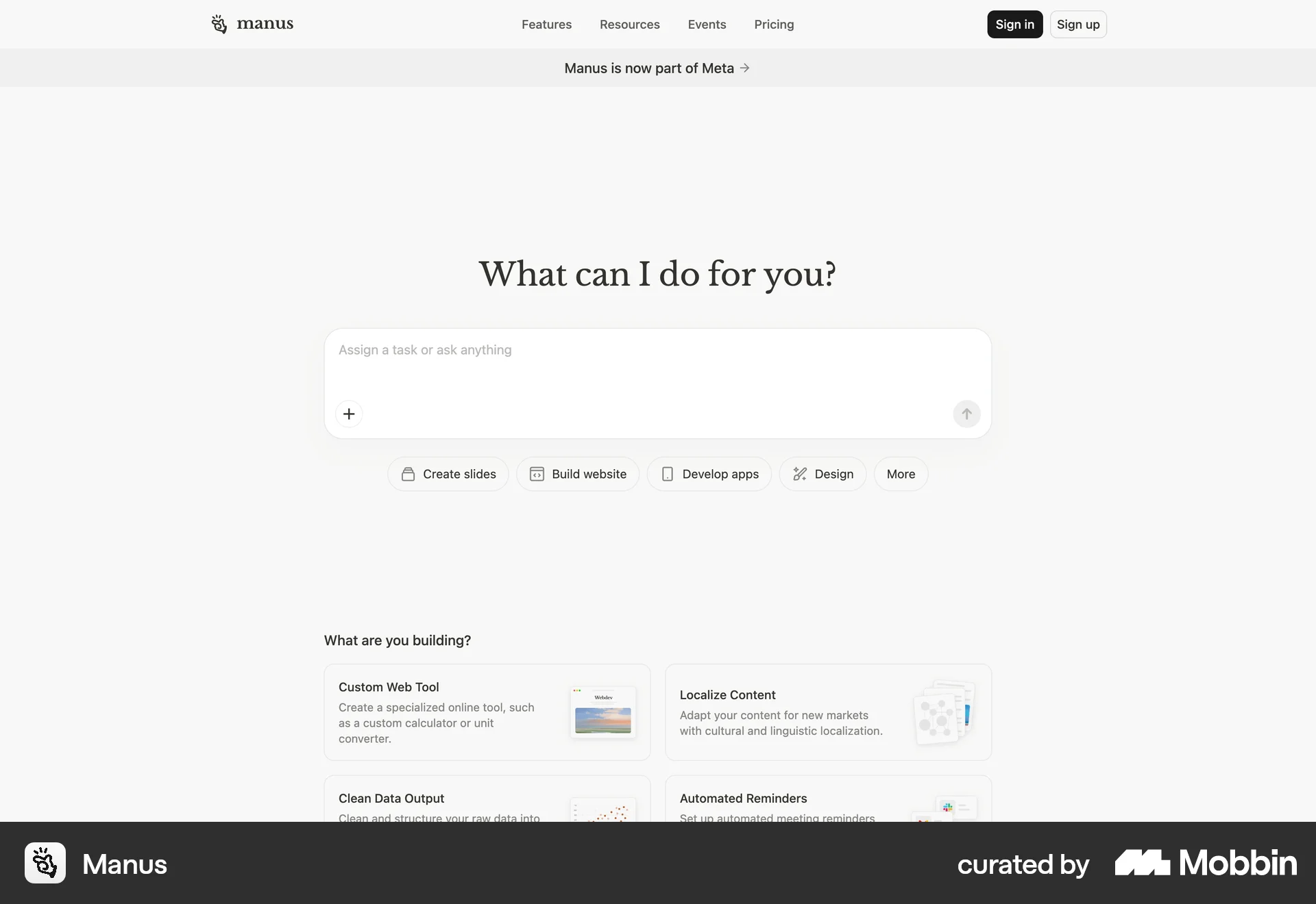 Manus Onboarding screen