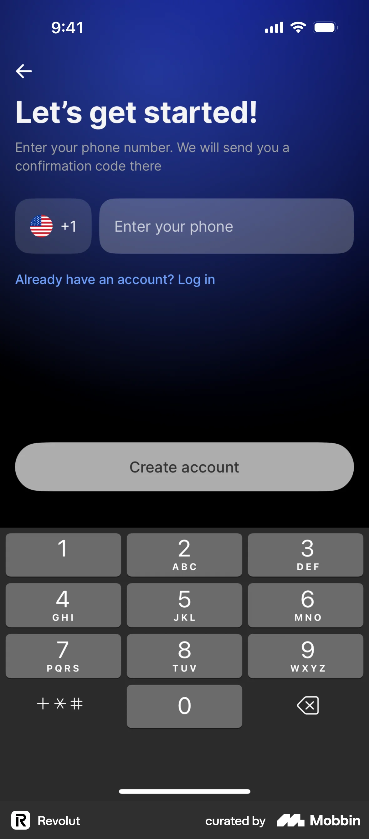 Revolut Onboarding screen