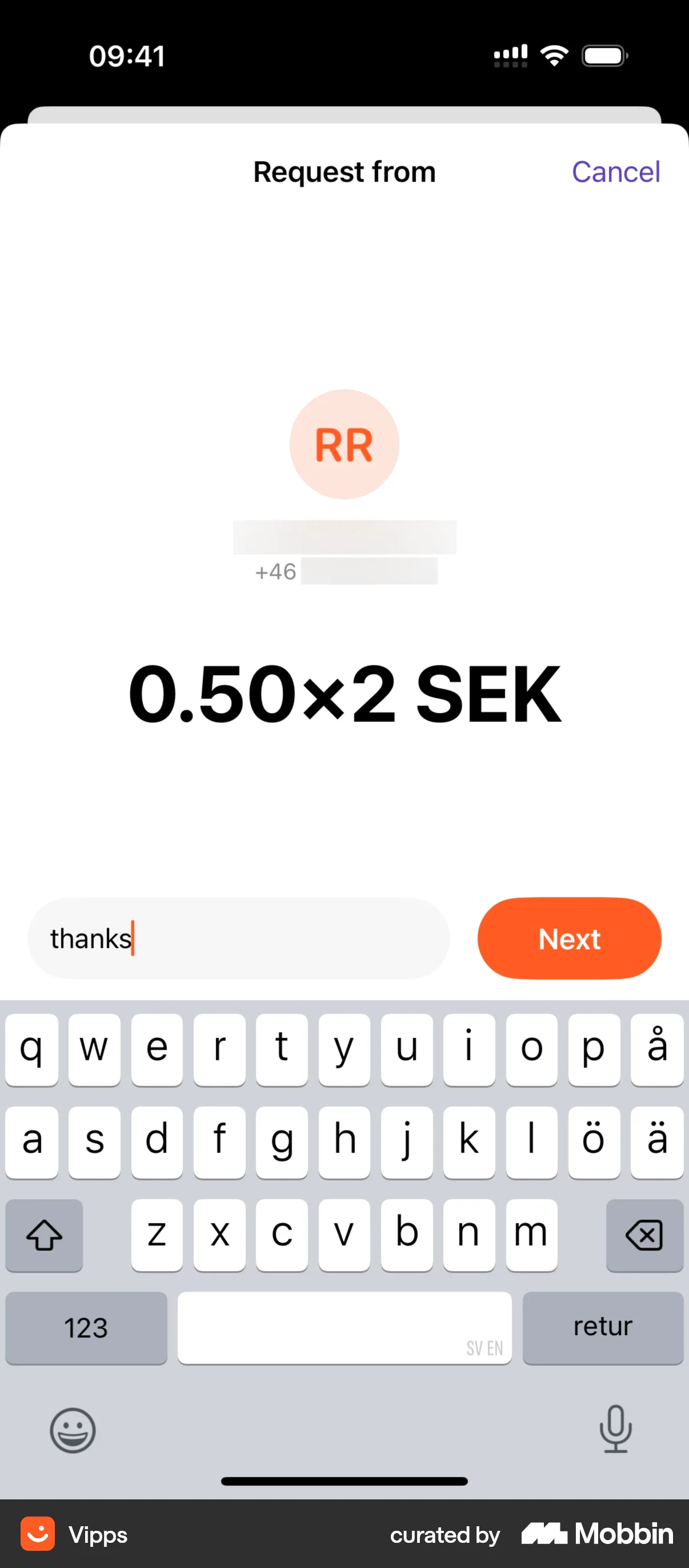 Vipps Requesting money screen