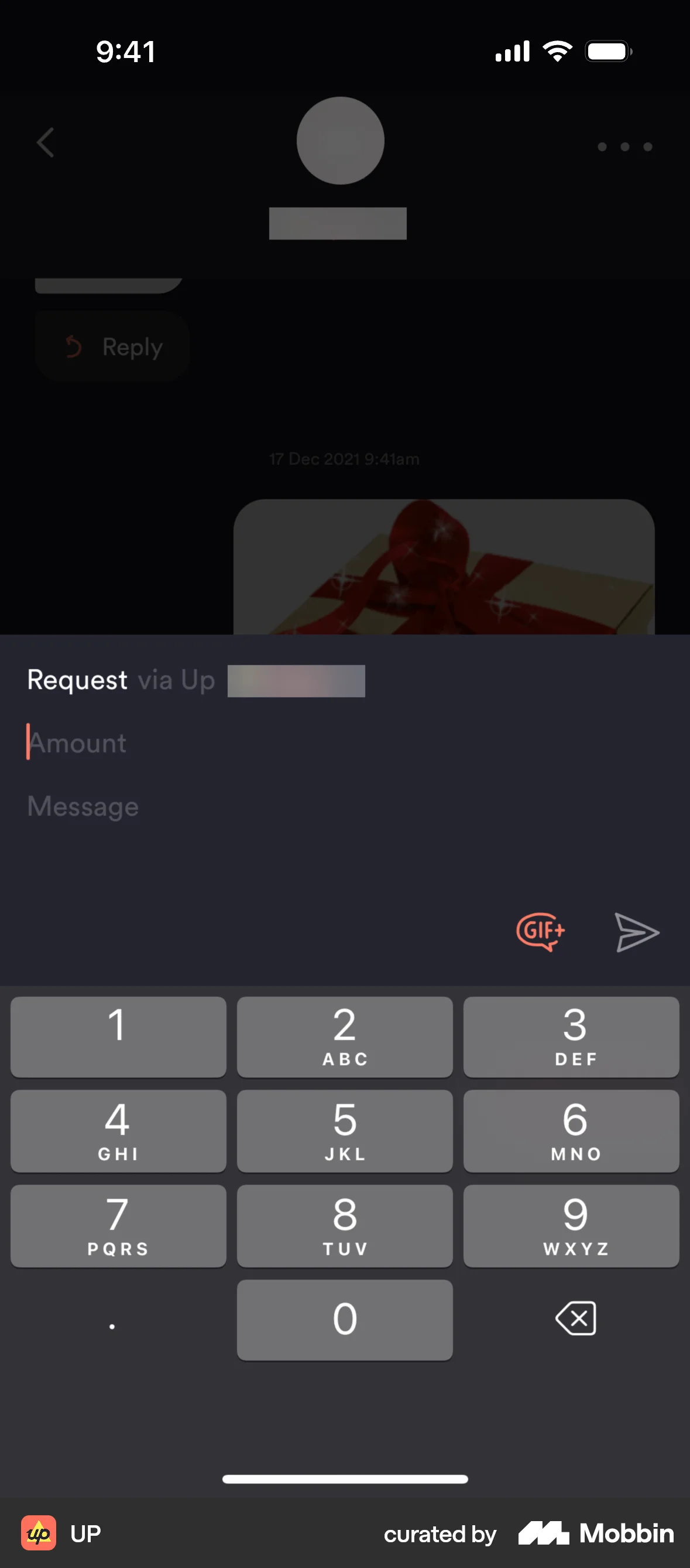 Up Requesting money screen