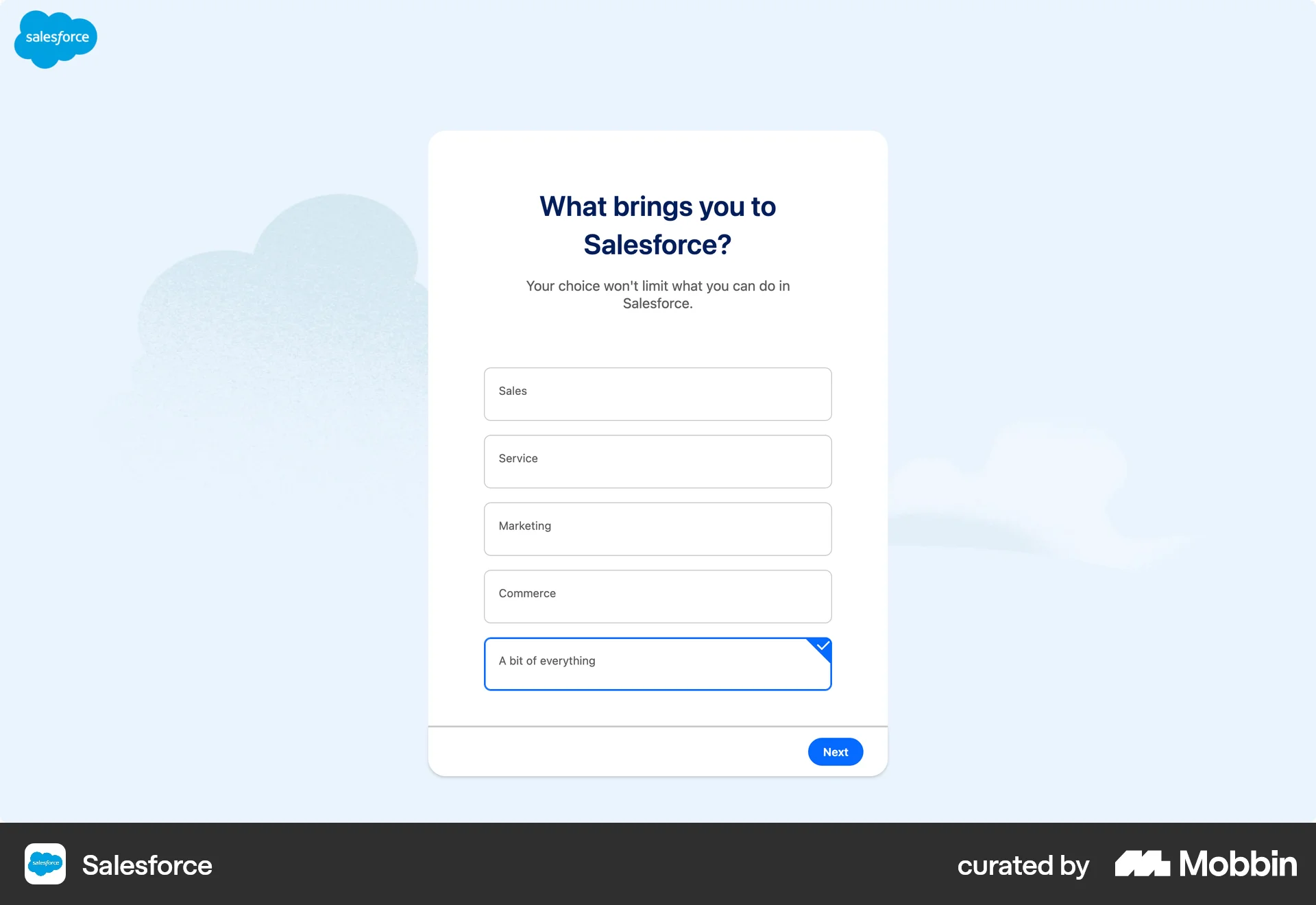 Salesforce Onboarding screen