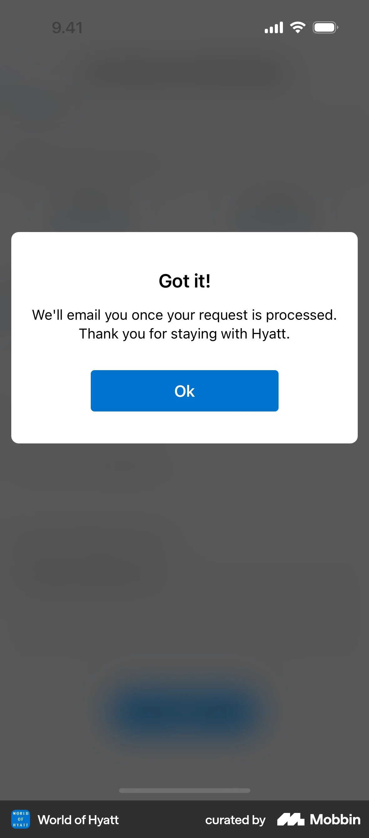World of Hyatt Requesting missing stay credit screen