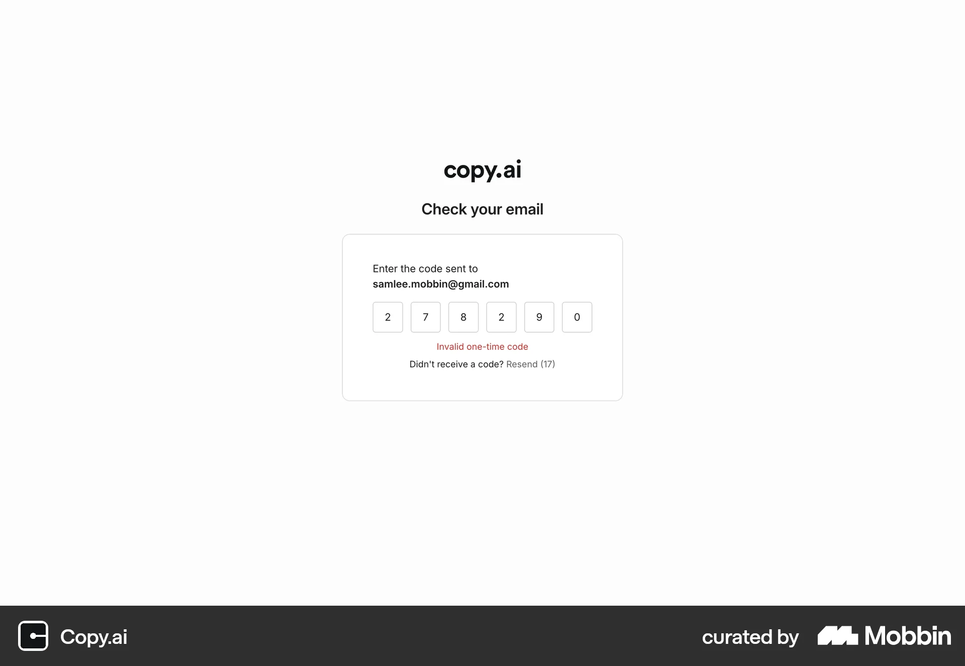 Copy.ai Onboarding screen