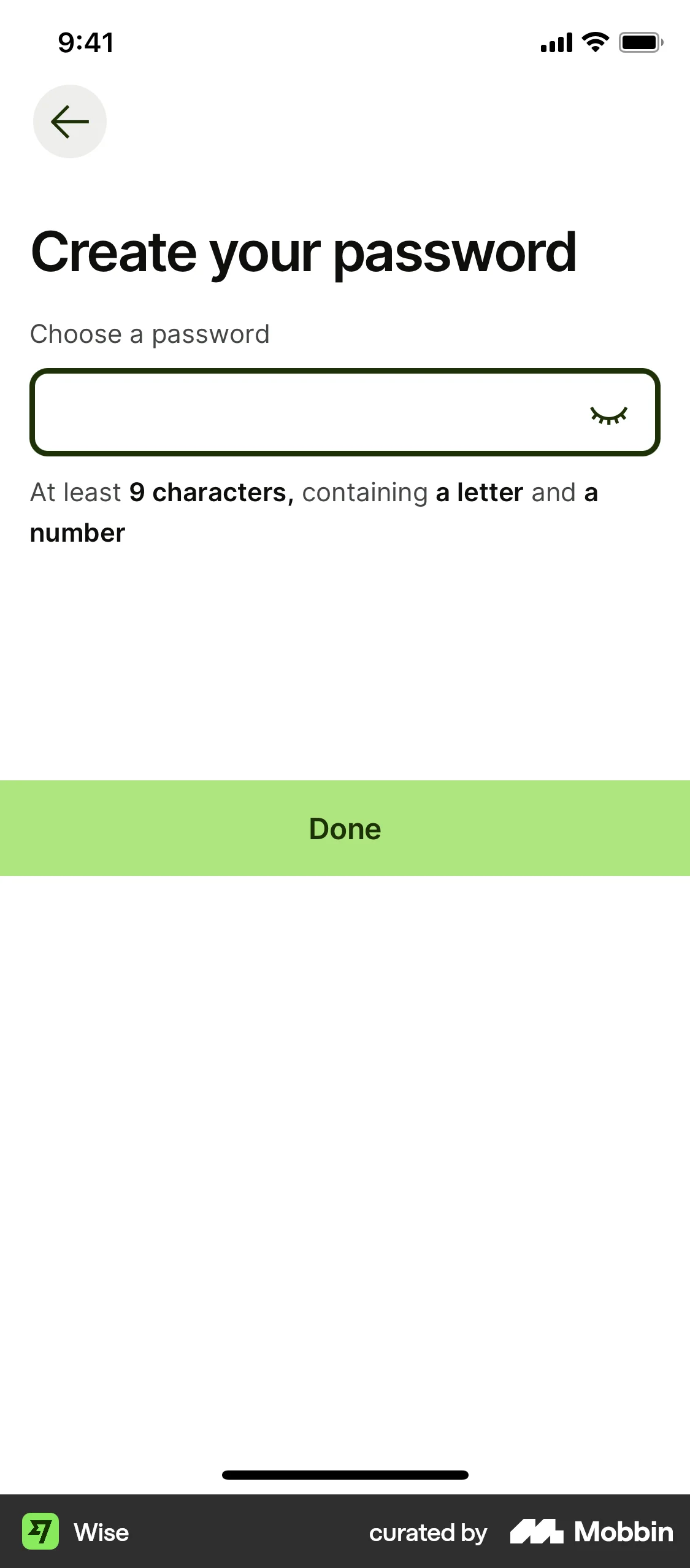Wise Onboarding screen