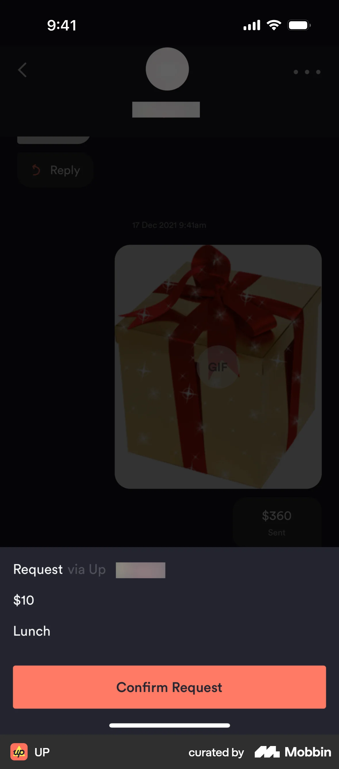 Up Requesting money screen