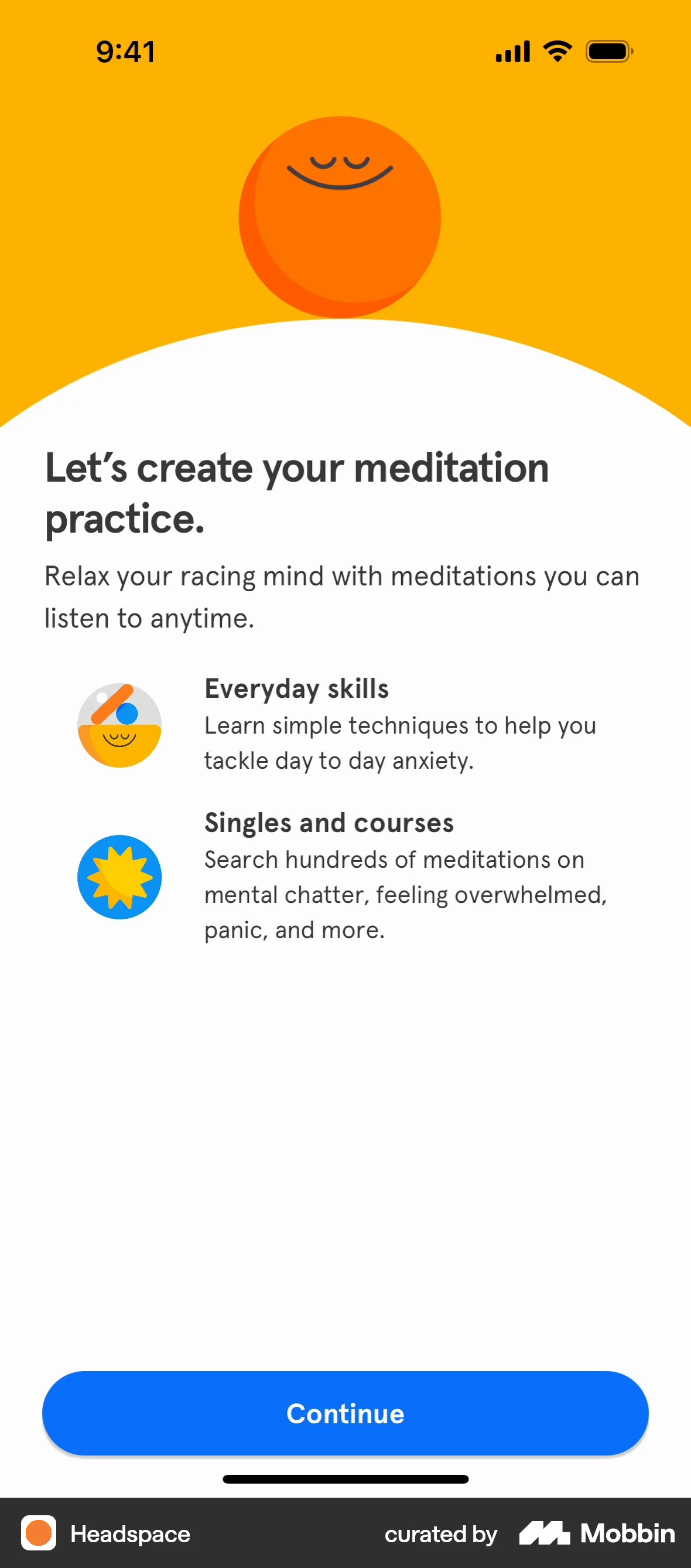 Headspace Onboarding screen