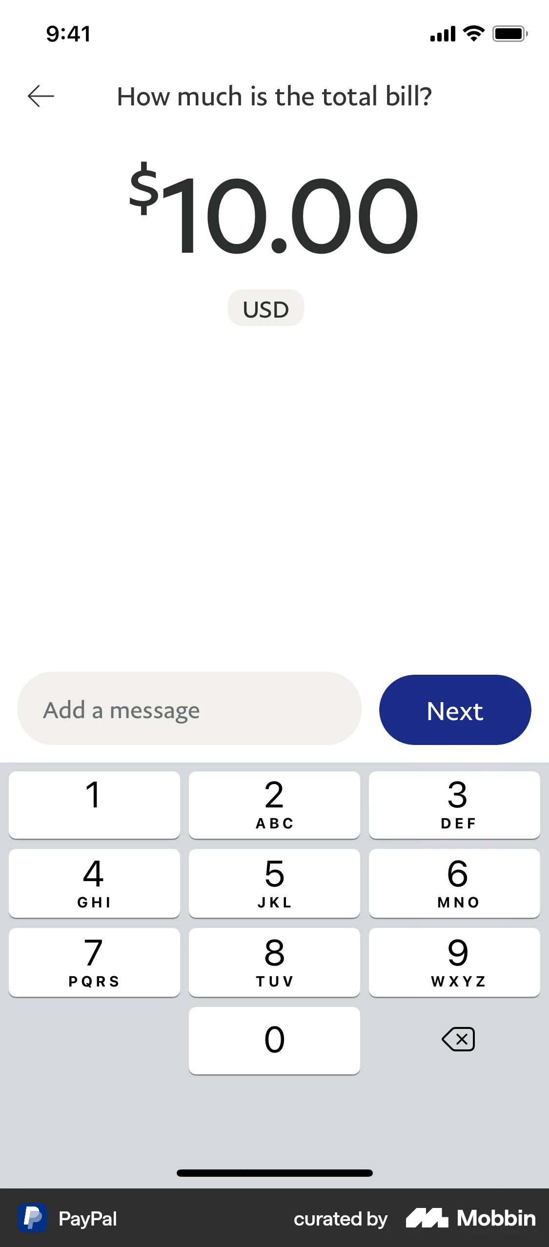 PayPal Requesting to split a bill screen
