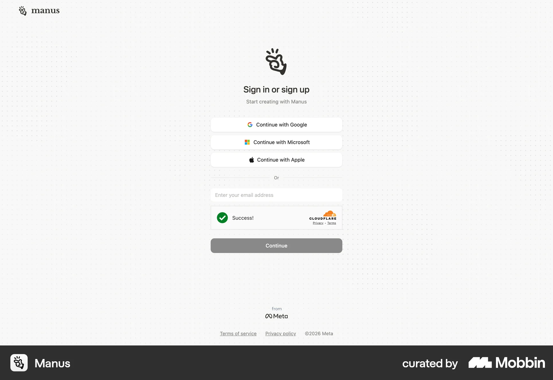 Manus Onboarding screen