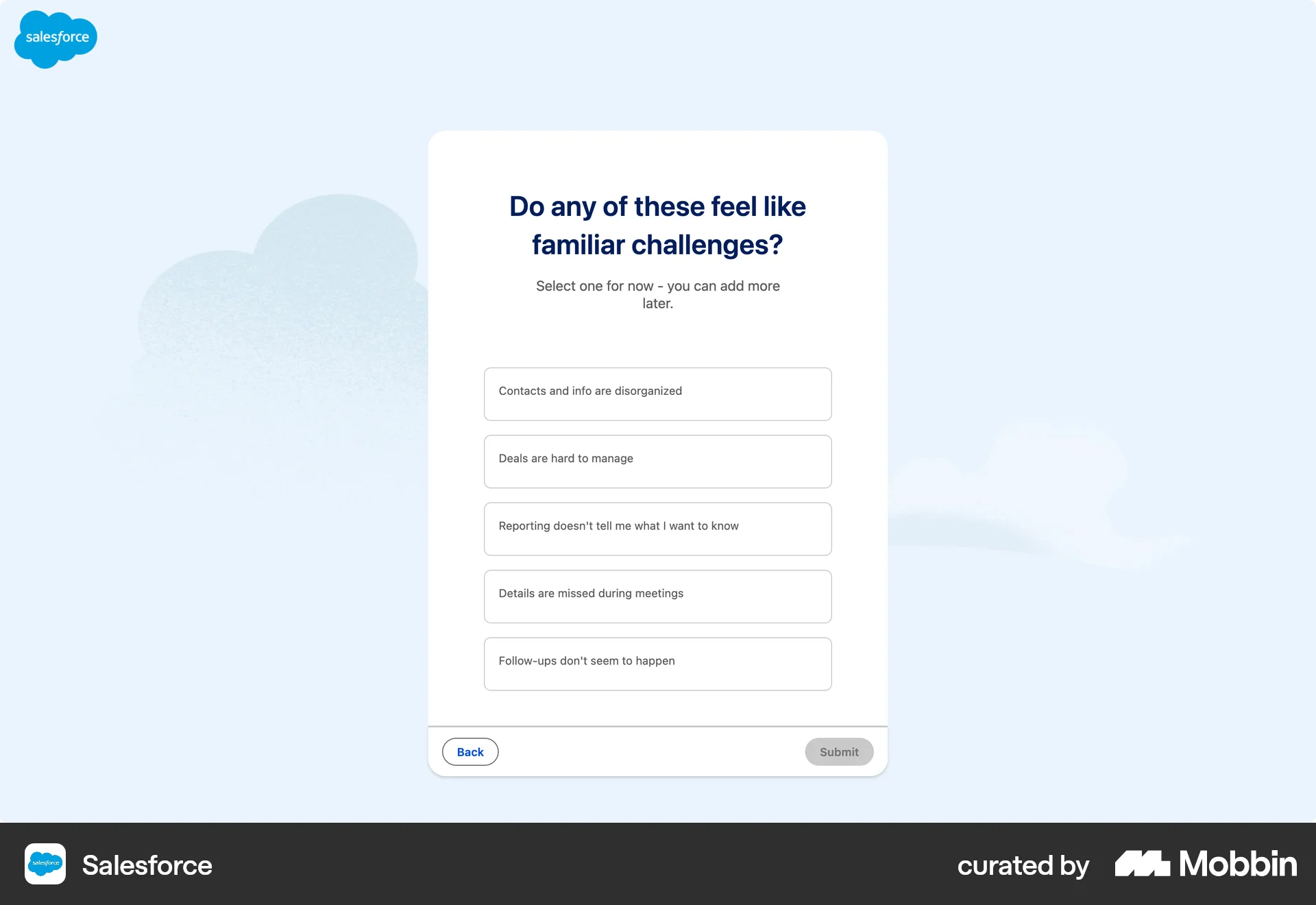 Salesforce Onboarding screen