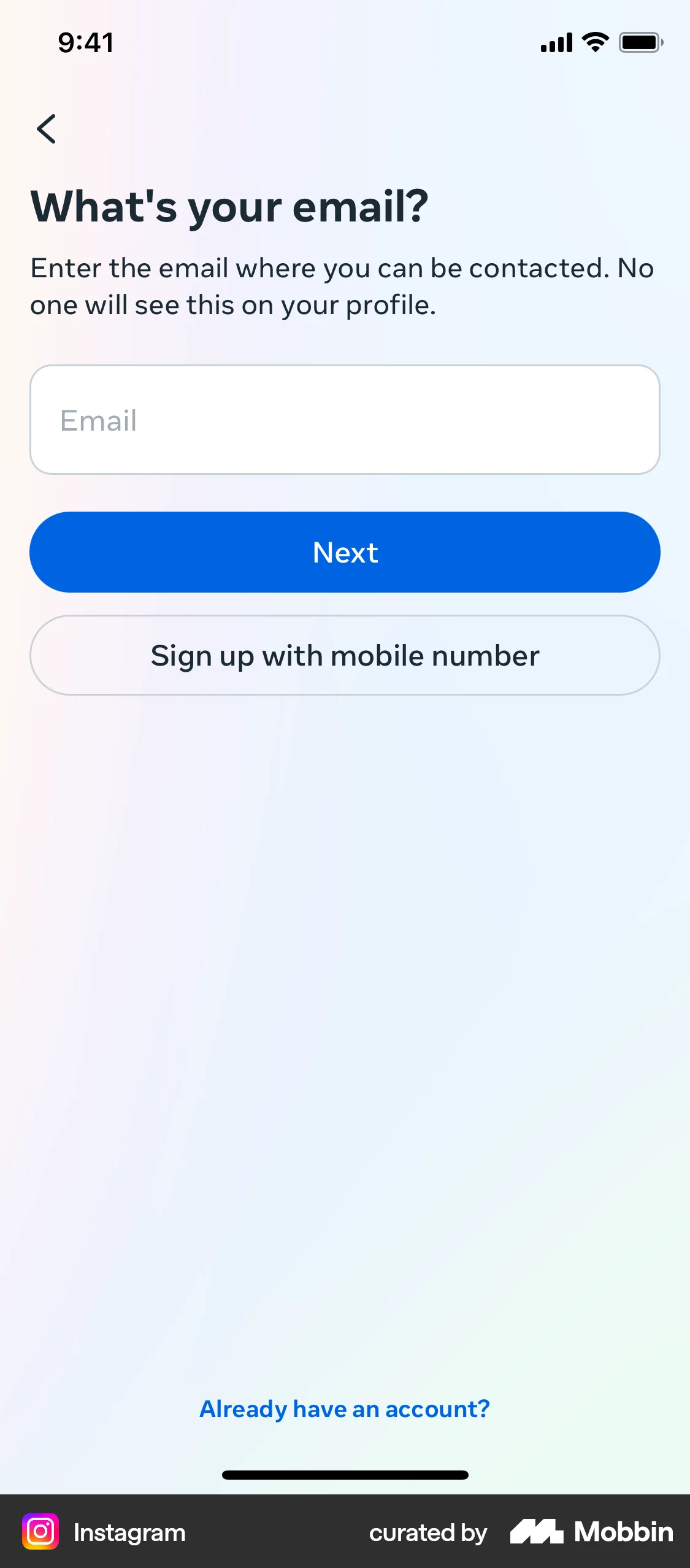 Instagram Onboarding screen