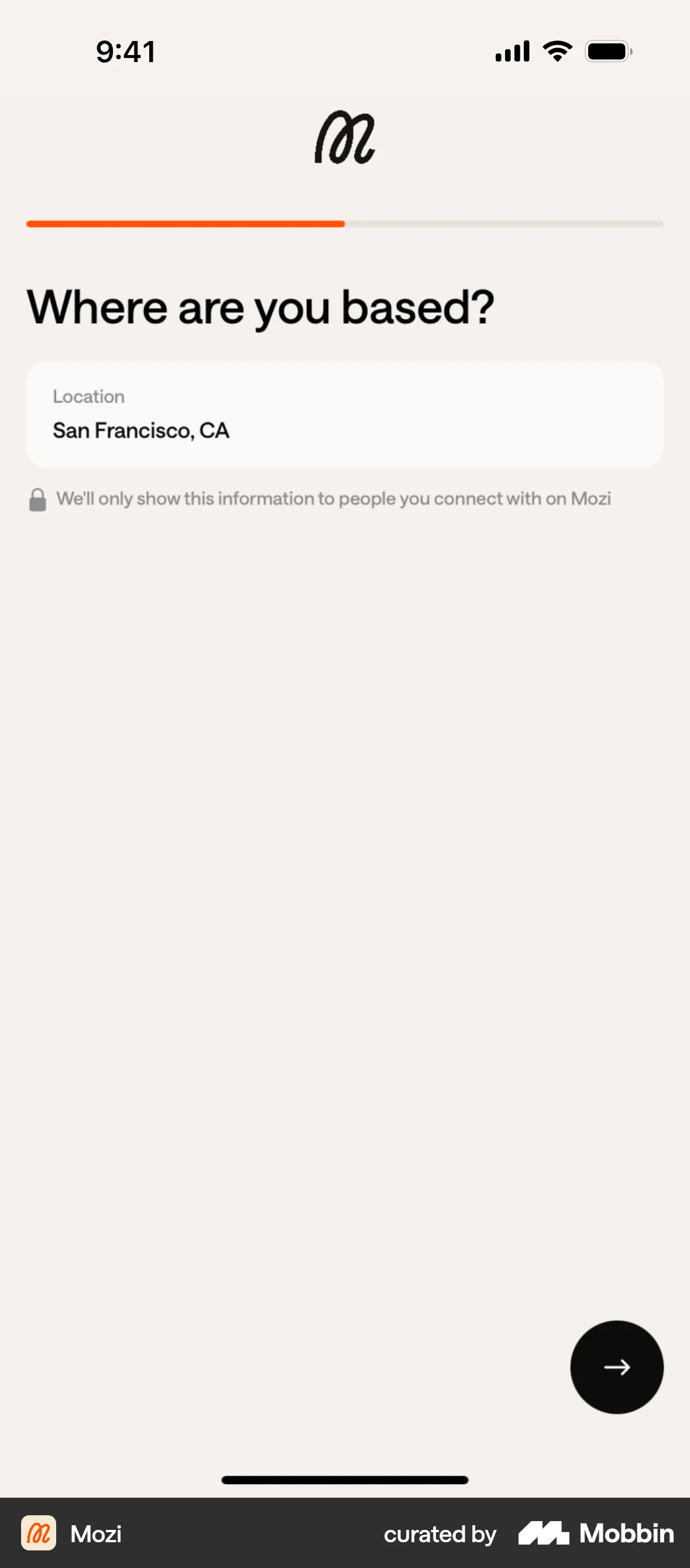 Mozi Onboarding screen