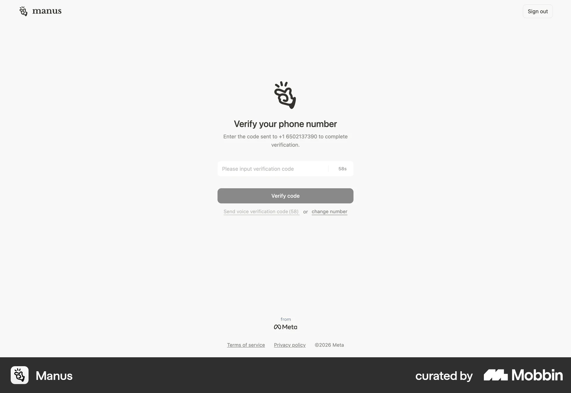 Manus Onboarding screen