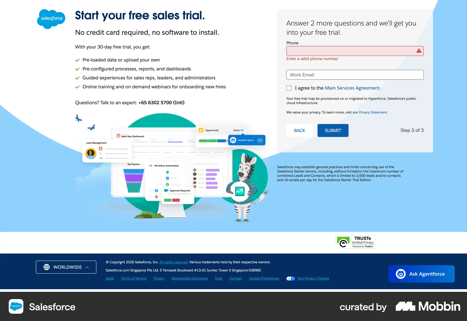 Salesforce Onboarding screen