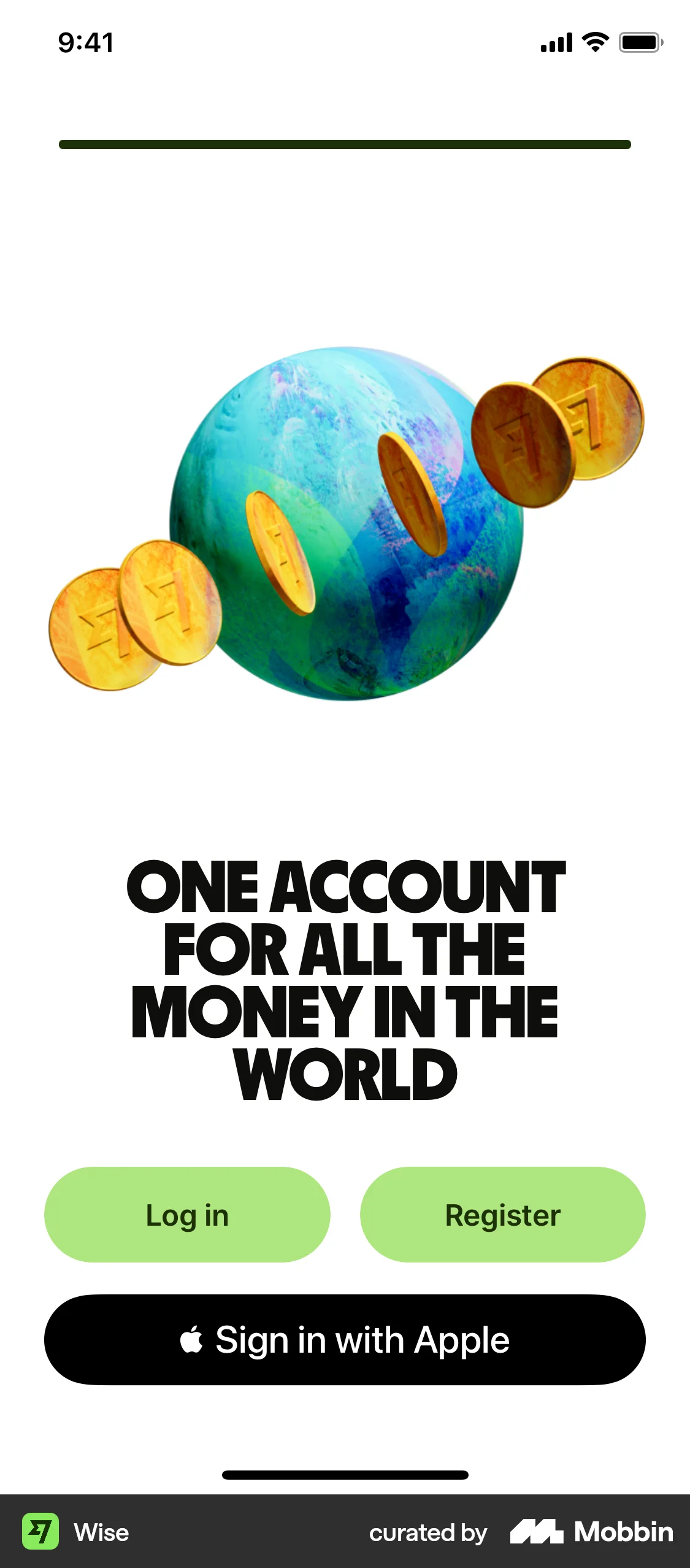 Wise Onboarding screen