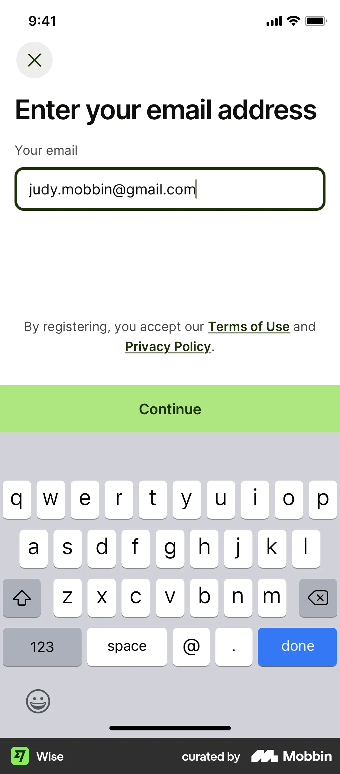 Wise Onboarding screen
