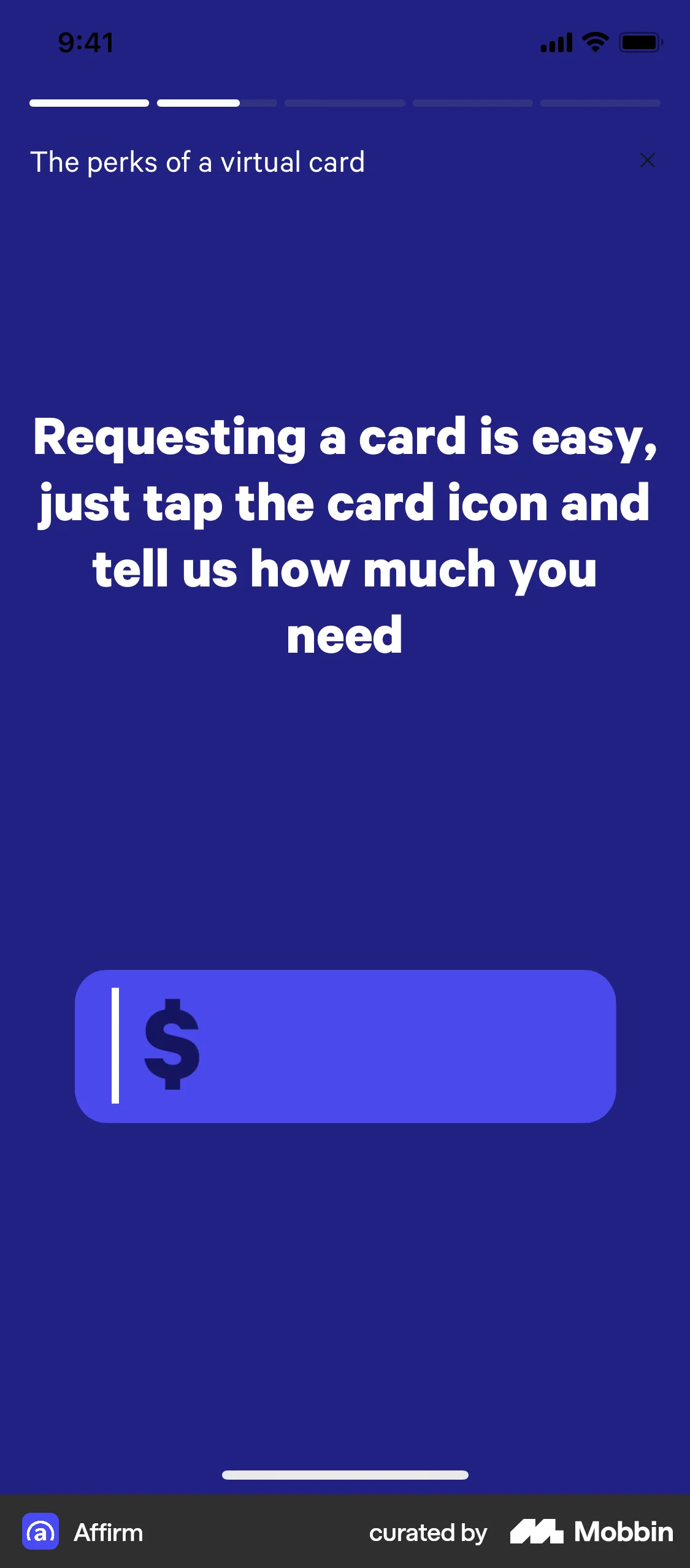 Affirm Requesting a virtual card screen