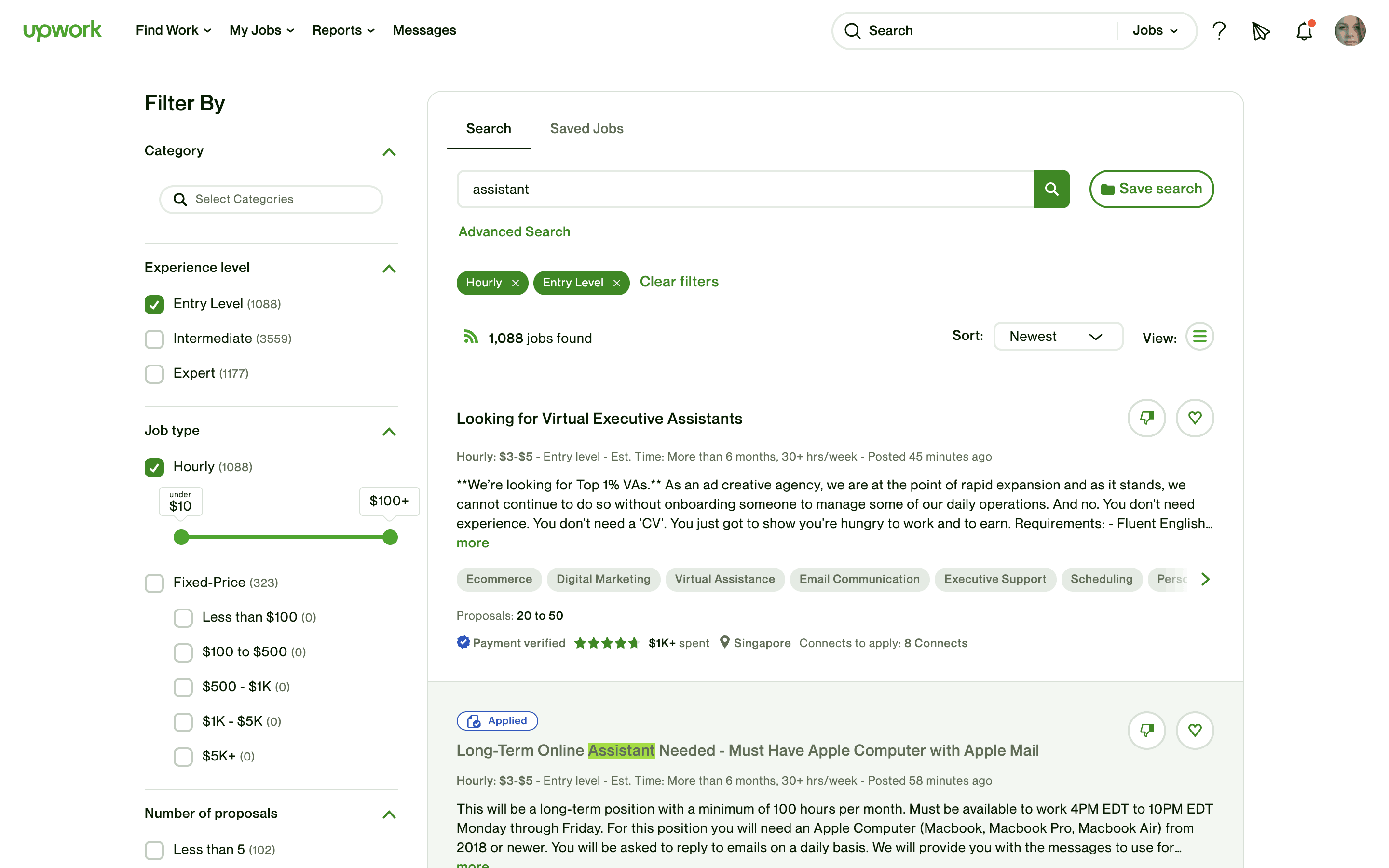 Upwork Web Filtering search results Flow | Mobbin