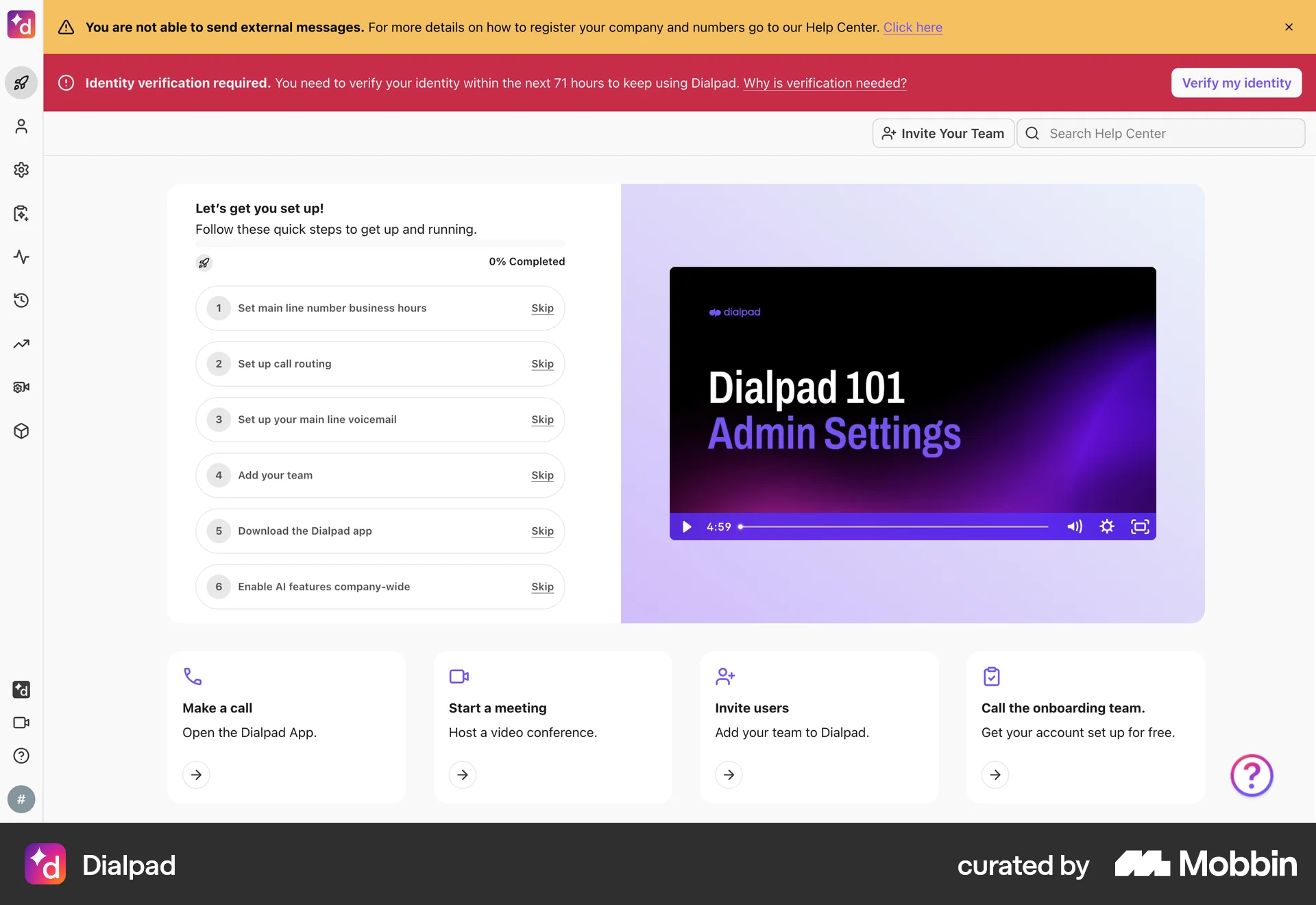 Dialpad Onboarding screen