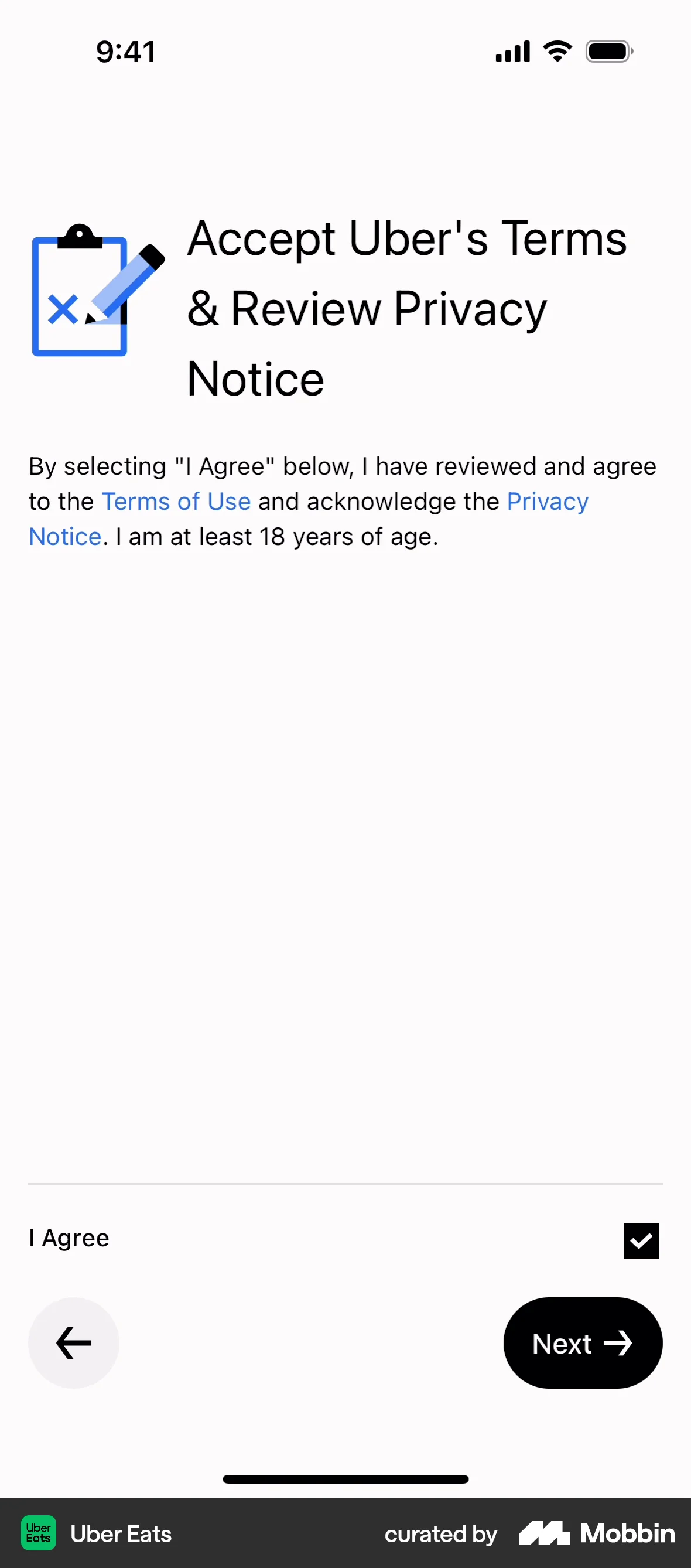 Uber Eats Onboarding screen