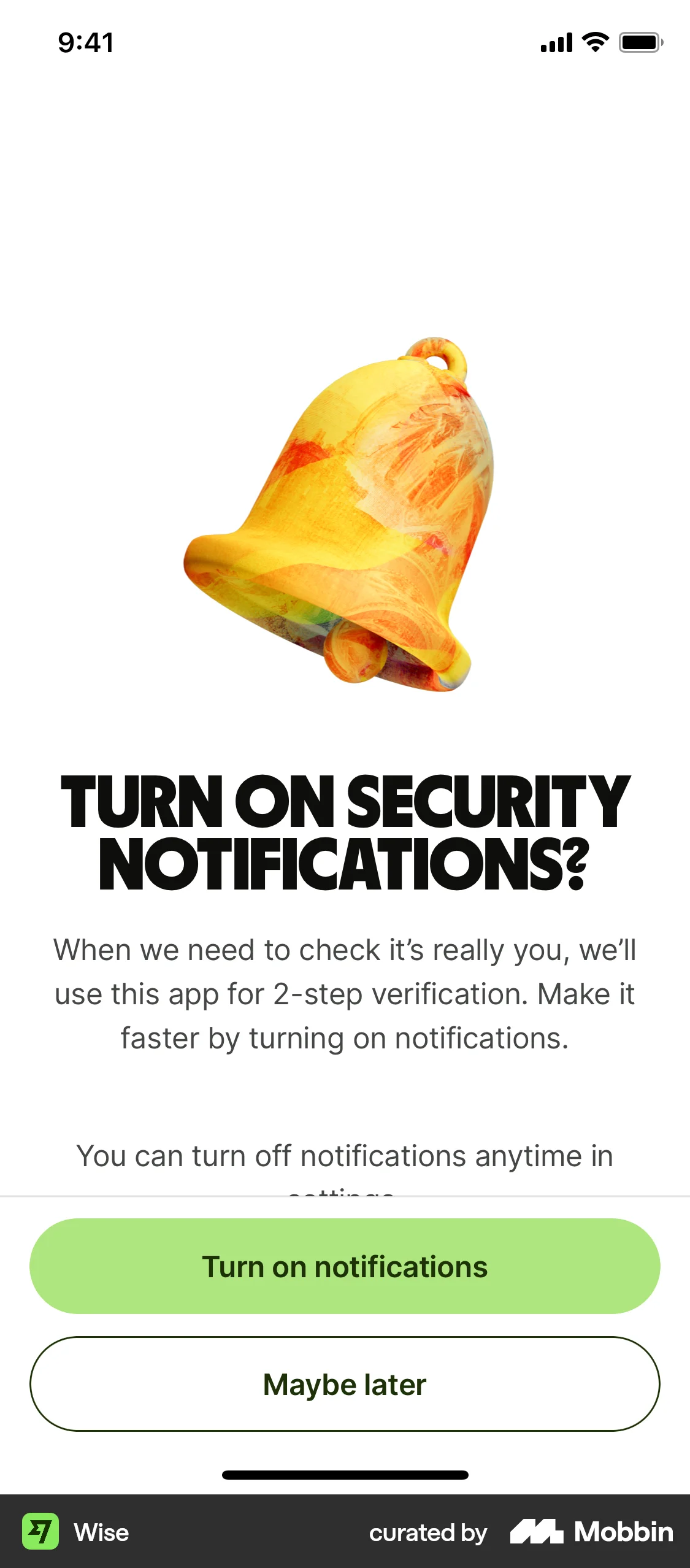 Wise Onboarding screen