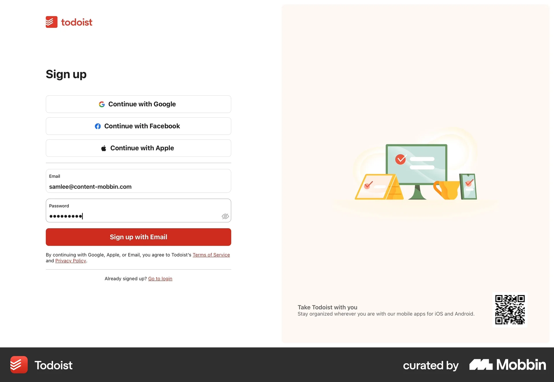 Todoist Onboarding screen