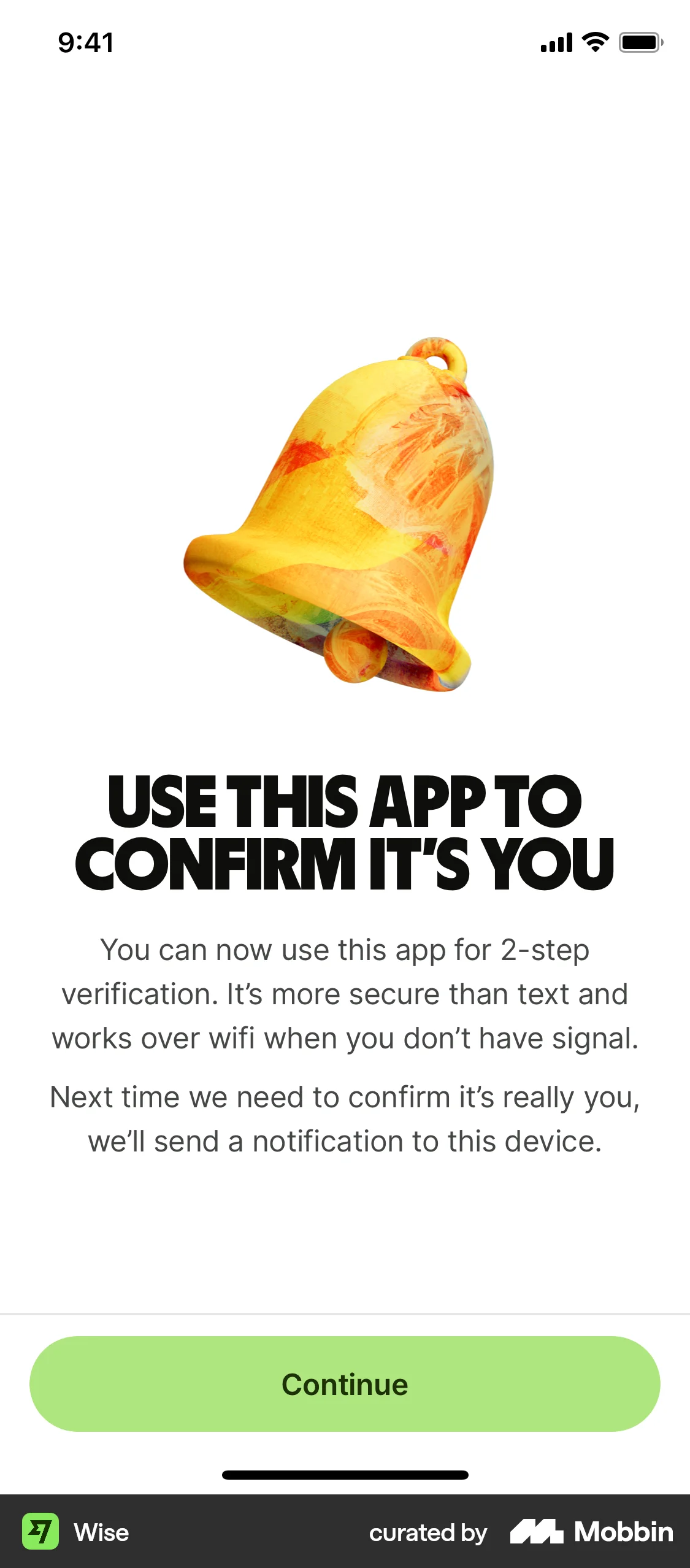 Wise Onboarding screen