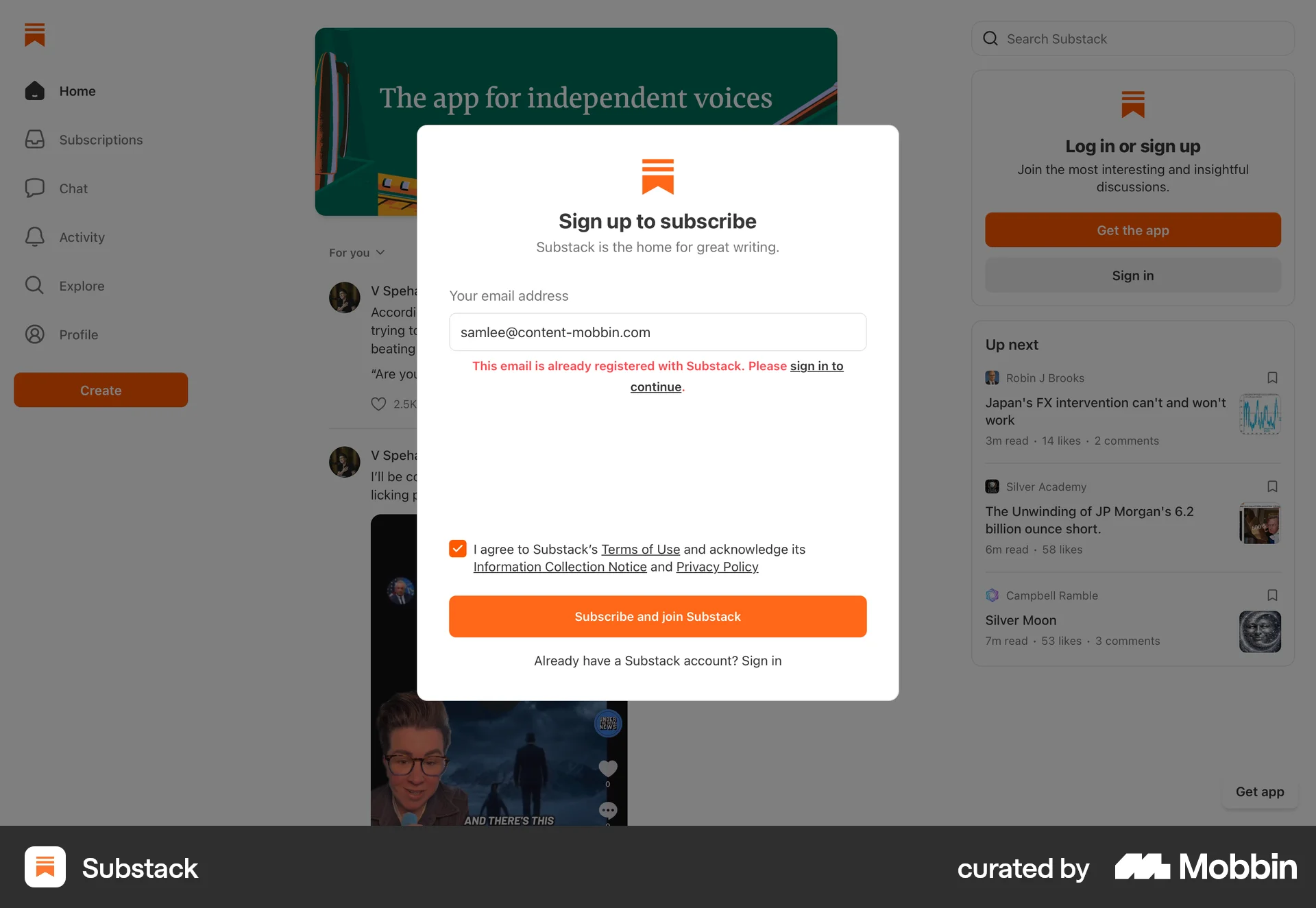 Substack Onboarding screen