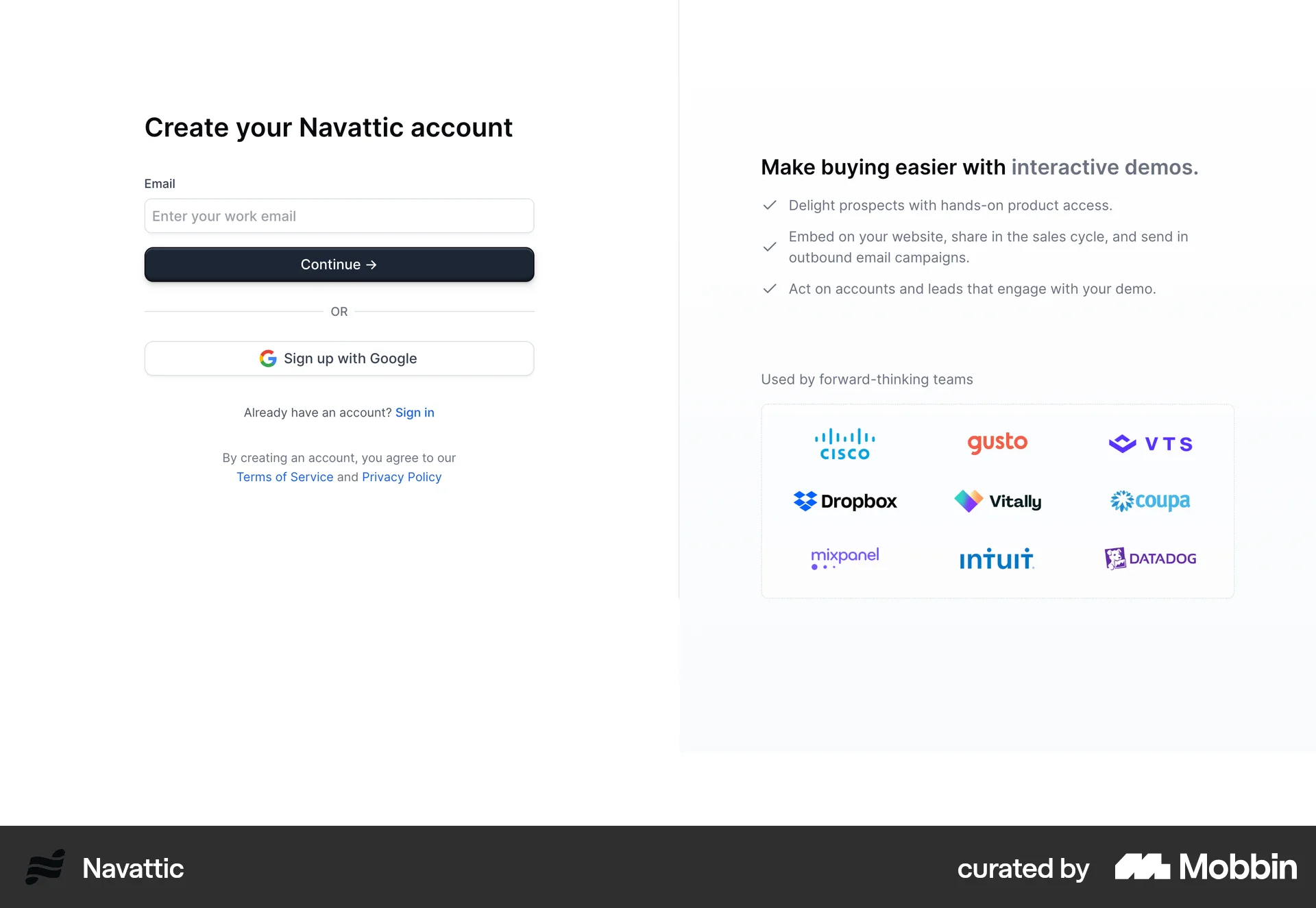 Navattic Onboarding screen