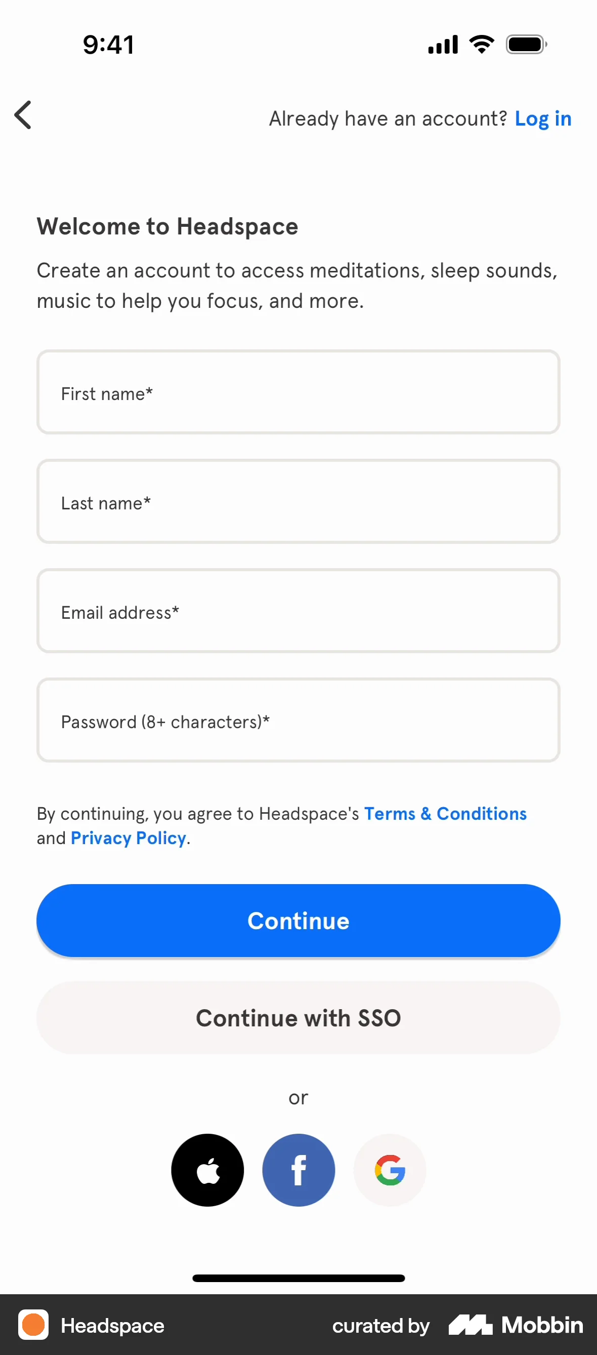 Headspace Onboarding screen