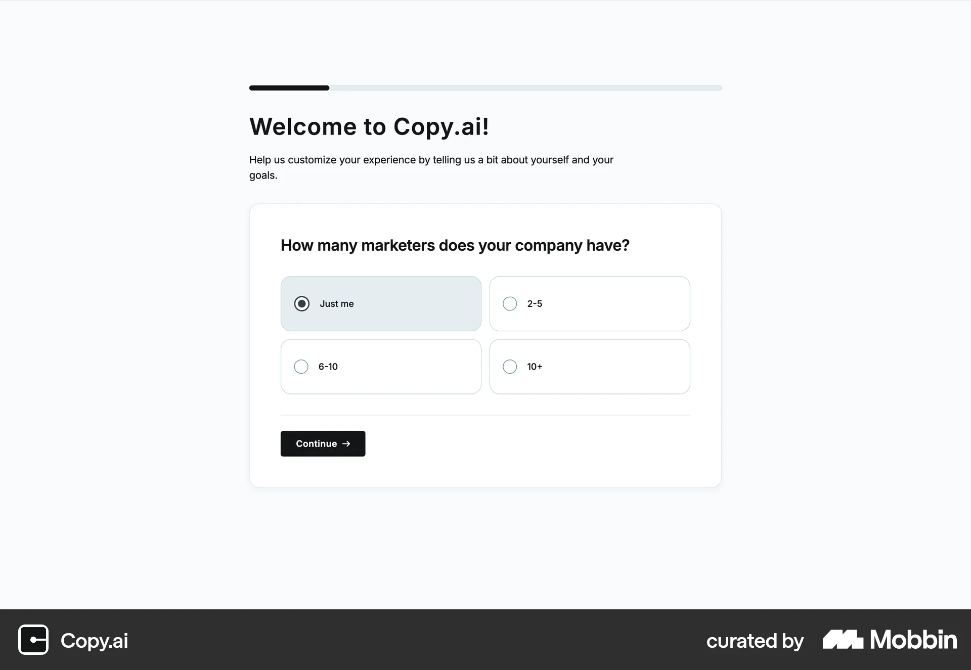 Copy.ai Onboarding screen