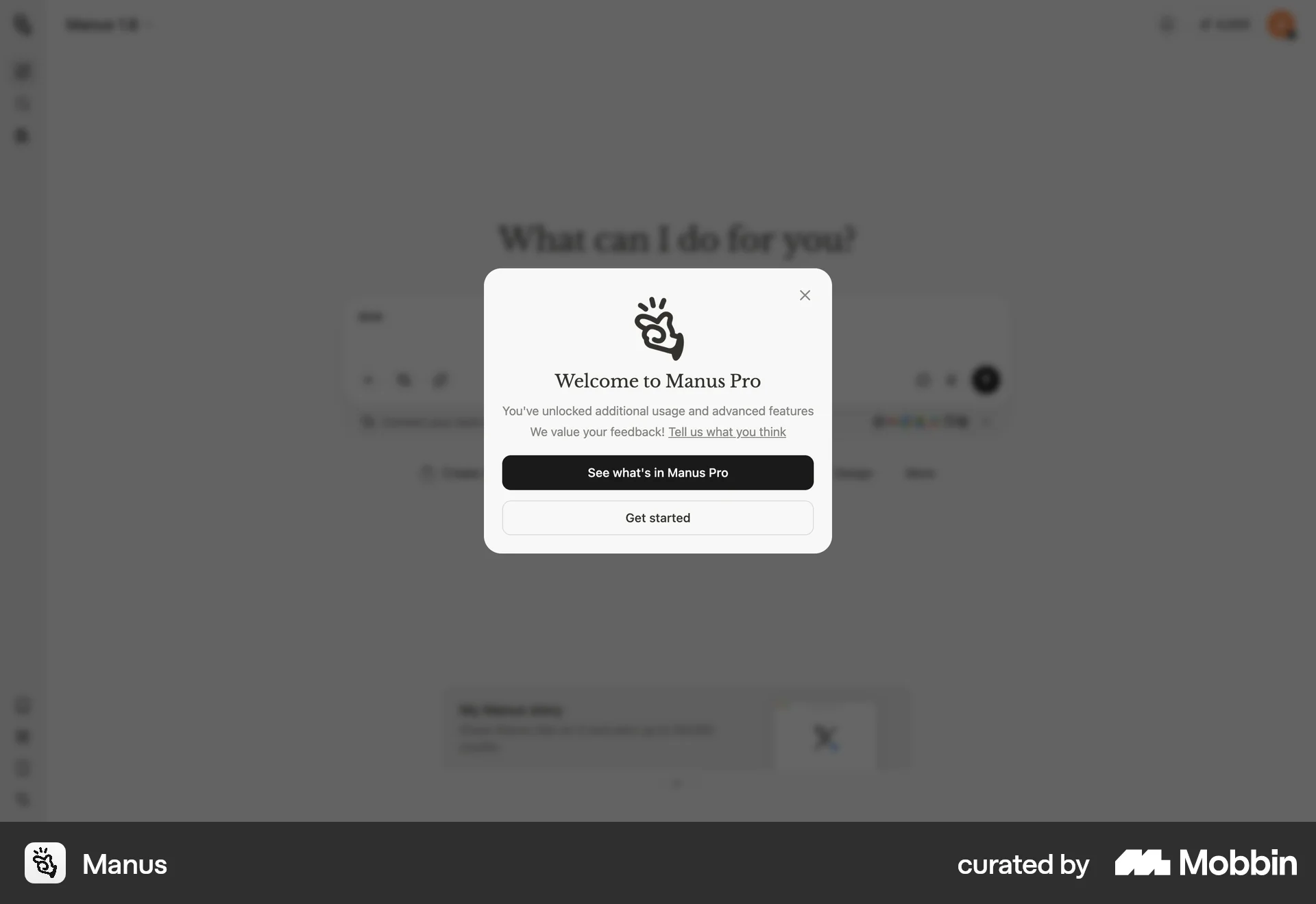 Manus Onboarding screen