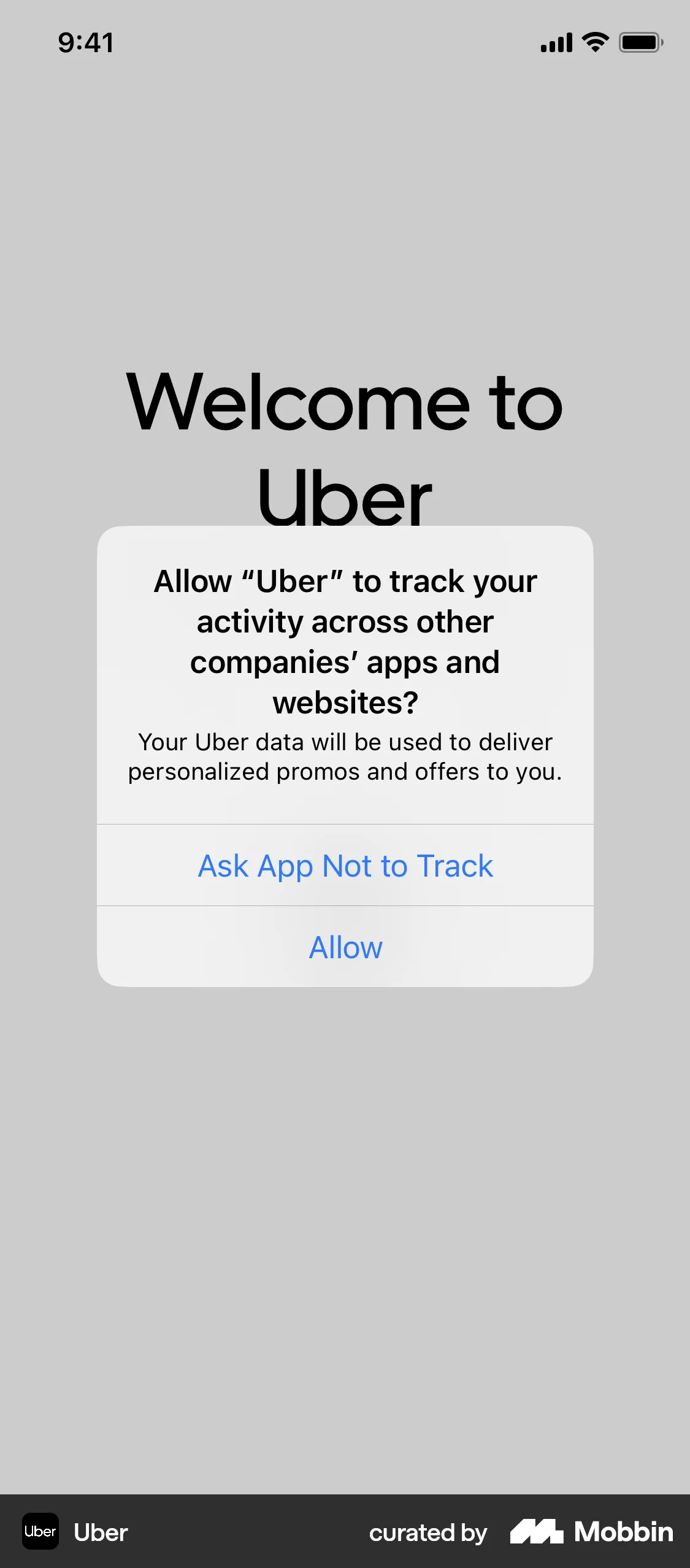 Uber Onboarding screen