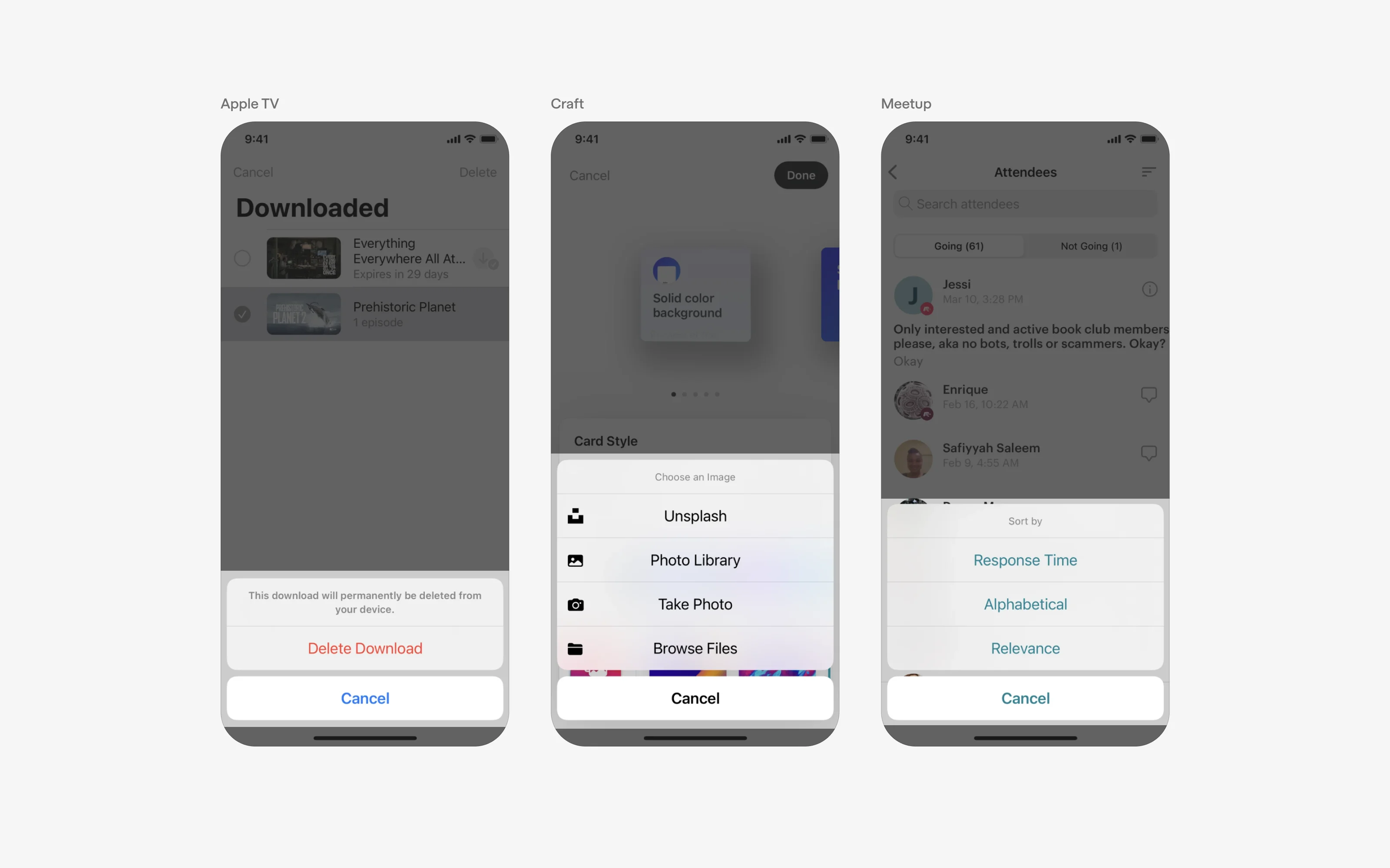 Action Point Ui Action Sheet UI Design: Best practices, Design variants & Examples | Mobbin
